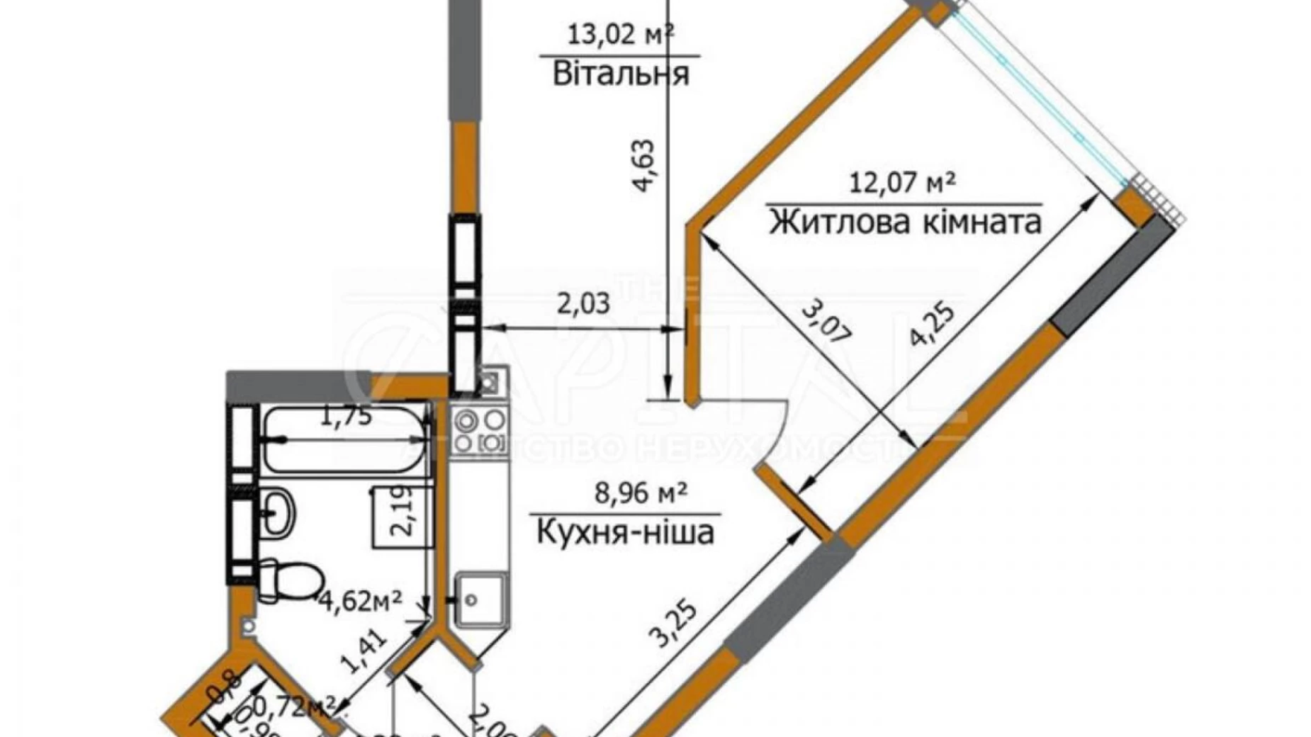 Продается 1-комнатная квартира 45 кв. м в Киеве, ул. Живописная