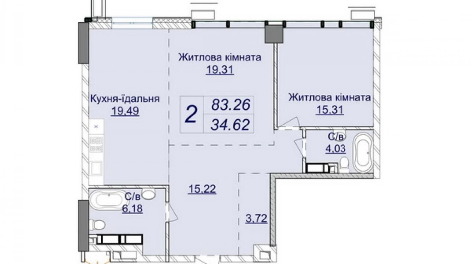 Продается 2-комнатная квартира 83.26 кв. м в Киеве, ул. Андрея Верхогляда(Драгомирова), 1-20А