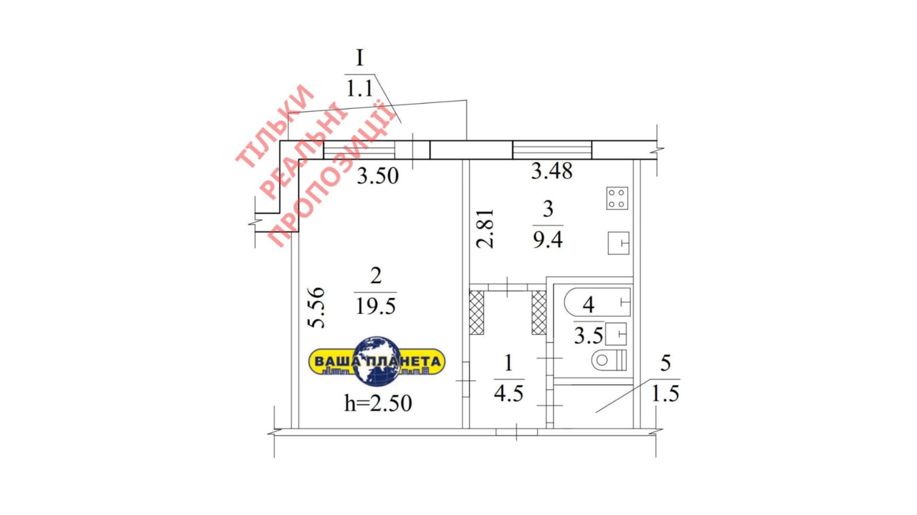 Продається 1-кімнатна квартира 39.5 кв. м у Дніпрі, пров. Екіпажний, 2/1