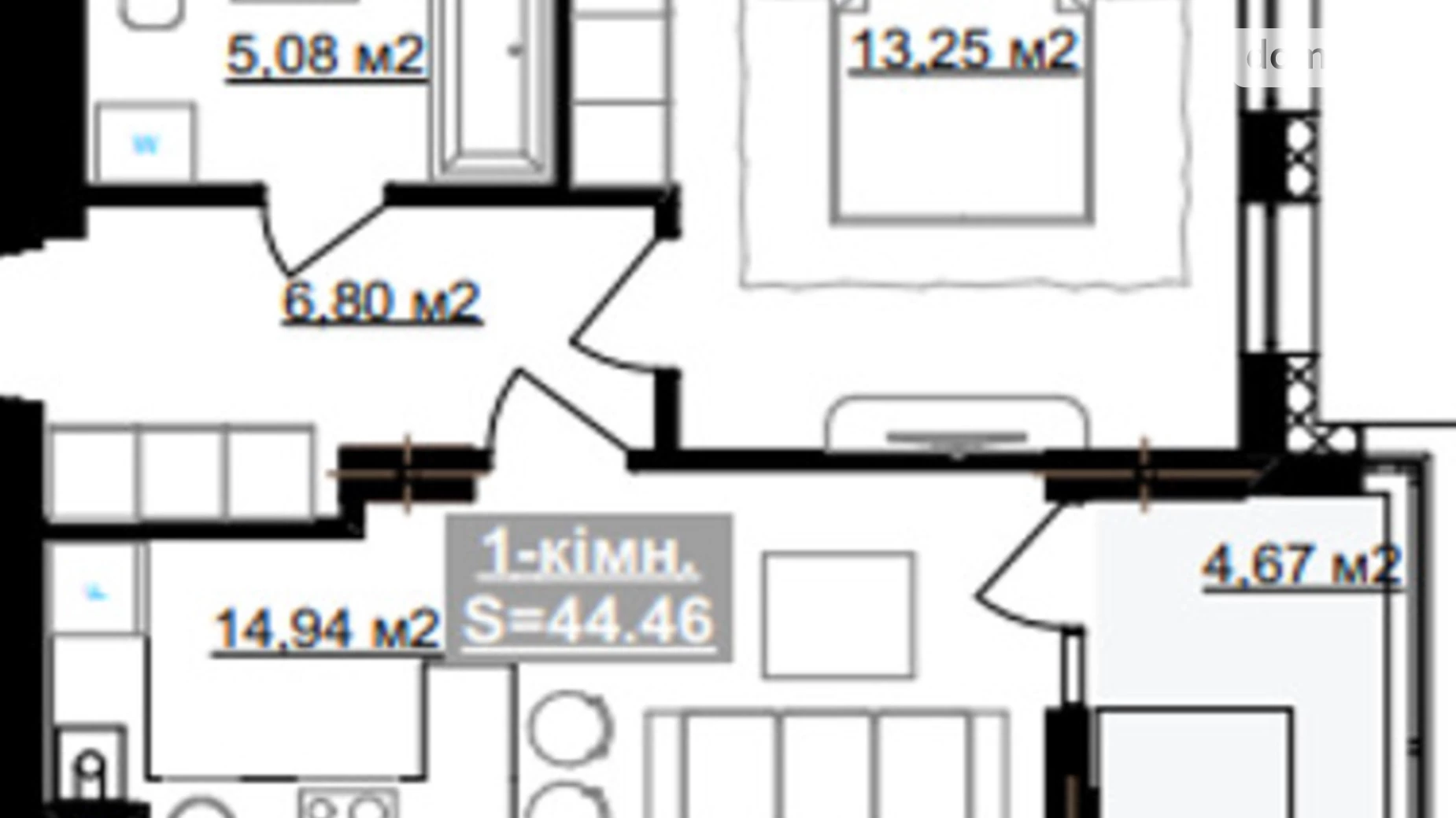 Продается 1-комнатная квартира 44.46 кв. м в Ивано-Франковске, ул. Коновальца Евгения