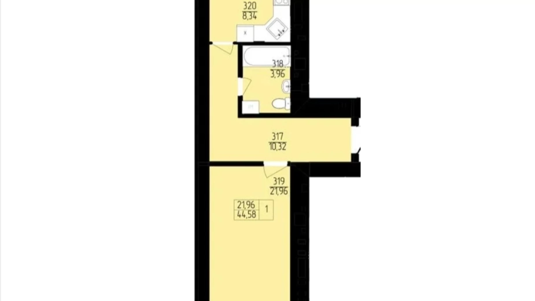 Продается 1-комнатная квартира 44.58 кв. м в Хмельницком, пер. Франко Ивана, 10/1