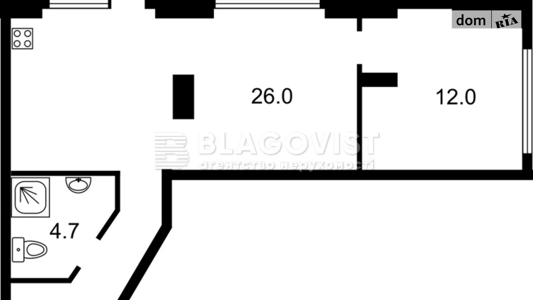 Продается 1-комнатная квартира 50.7 кв. м в Киеве, ул. Мирная, 2/1