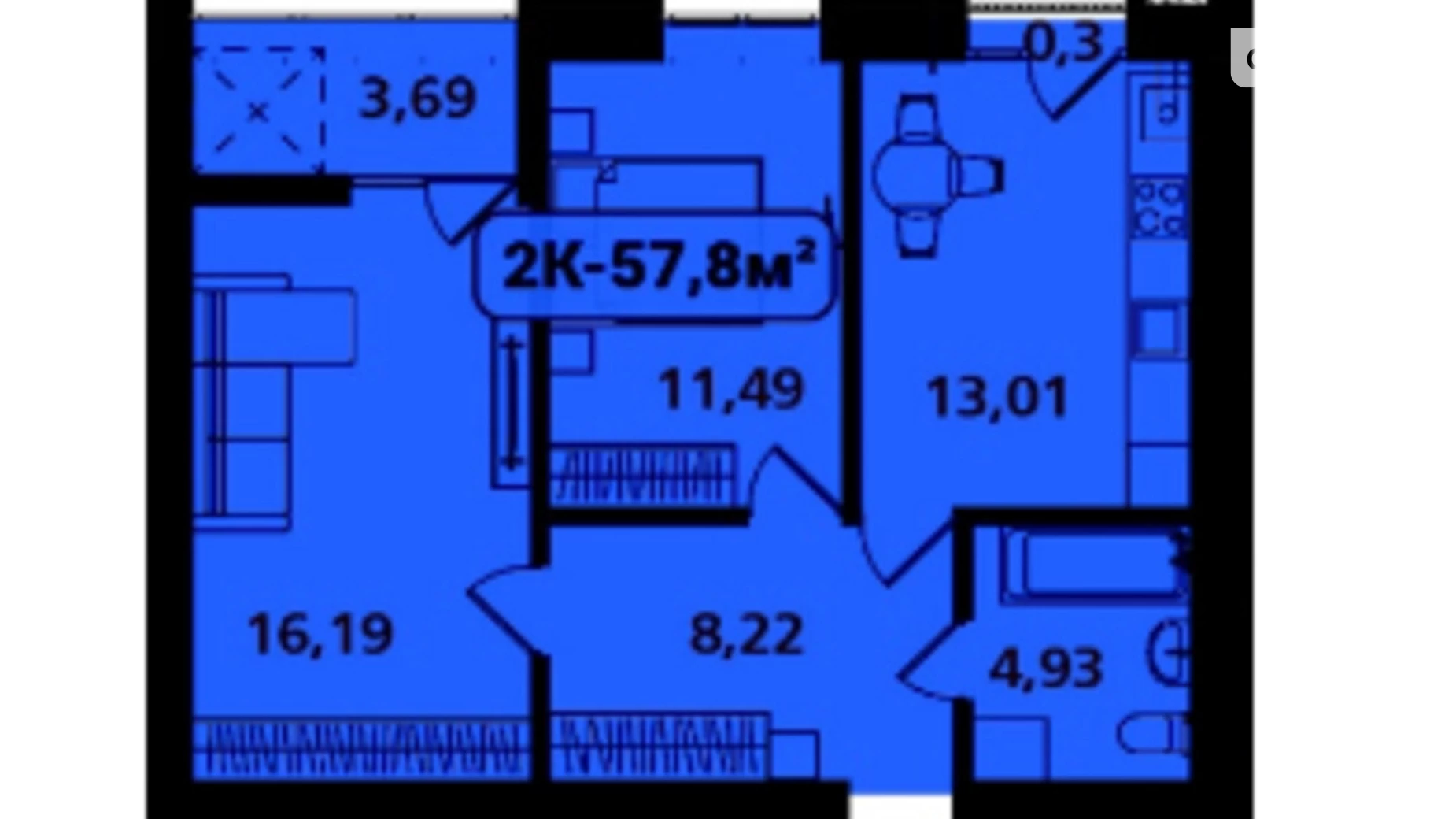Продается 2-комнатная квартира 57.8 кв. м в, цена: 39882 $ - фото 2