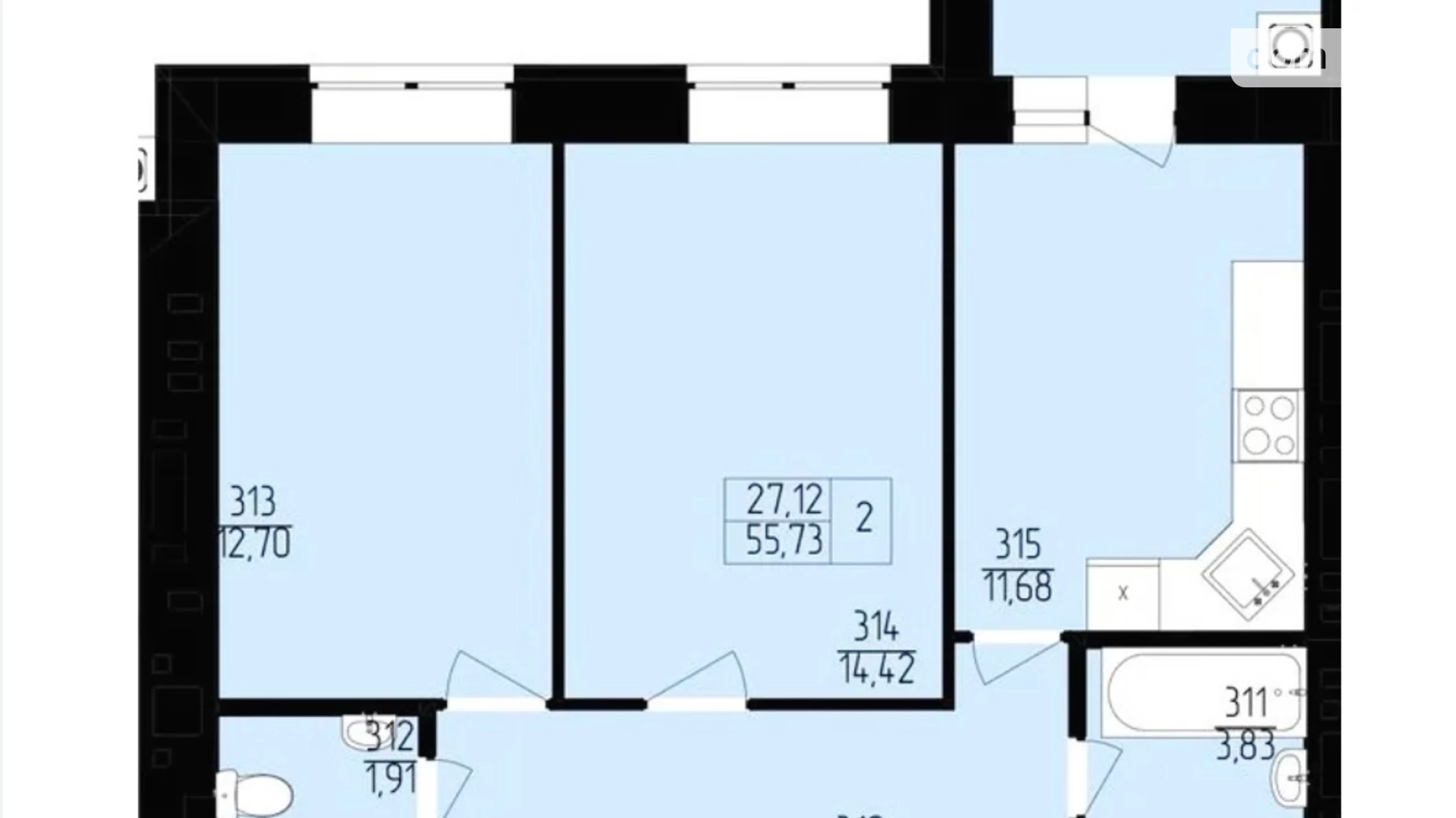 Продается 2-комнатная квартира 55.73 кв. м в Хмельницком, пер. Франко Ивана, 10