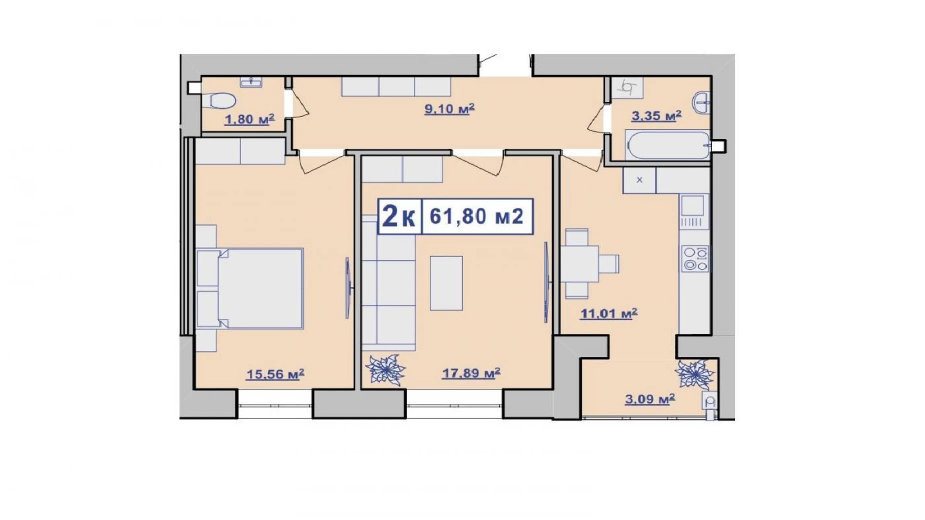 Продается 2-комнатная квартира 62 кв. м в Ивано-Франковске, ул. Галицкая, 92