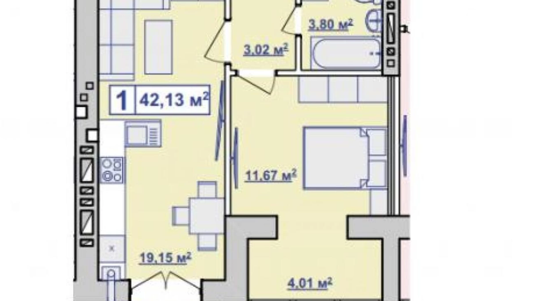 Продается 1-комнатная квартира 42 кв. м в Ивано-Франковске, ул. Горбачевского, 40 - фото 4