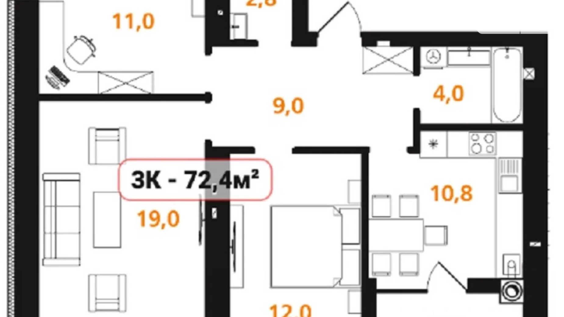 Продается 3-комнатная квартира 72 кв. м в Ивано-Франковске, ул. Отца Блавацкого, 9 - фото 2