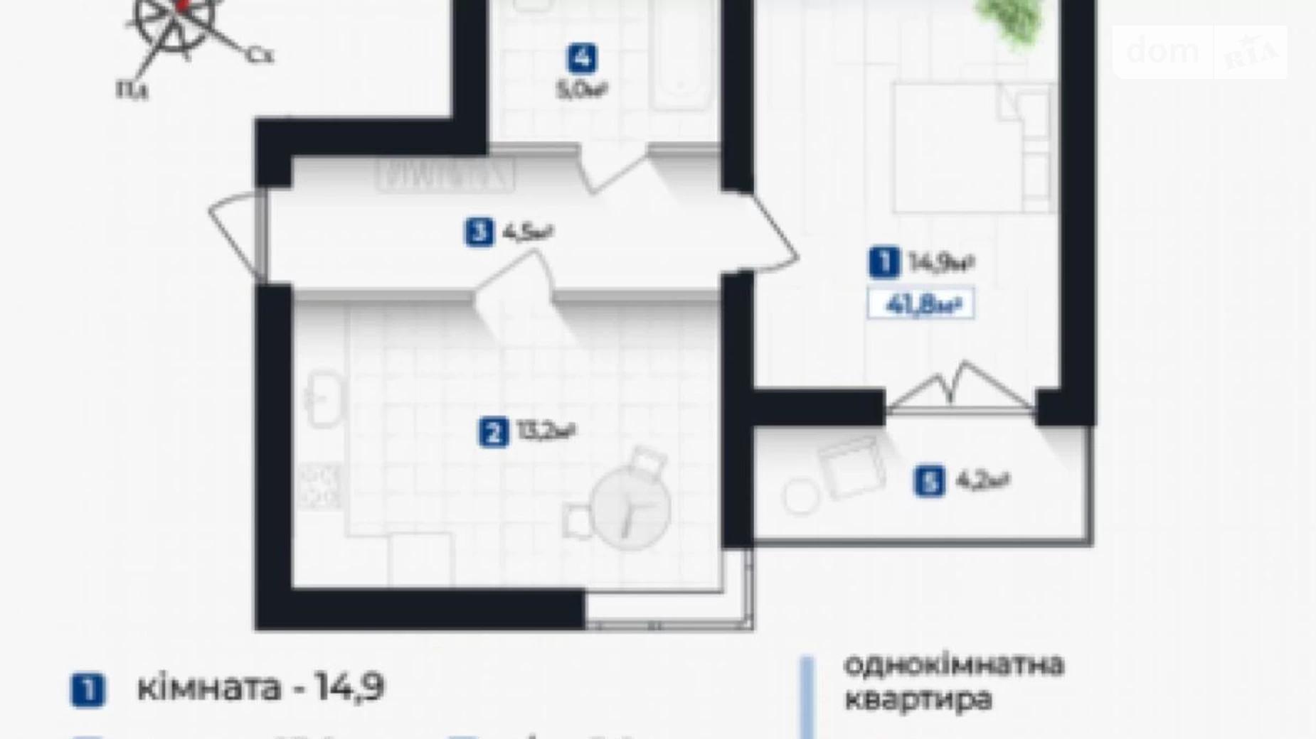 Продається 1-кімнатна квартира 41.8 кв. м у Івано-Франківську, вул. Гетьмана Івана Мазепи, 155