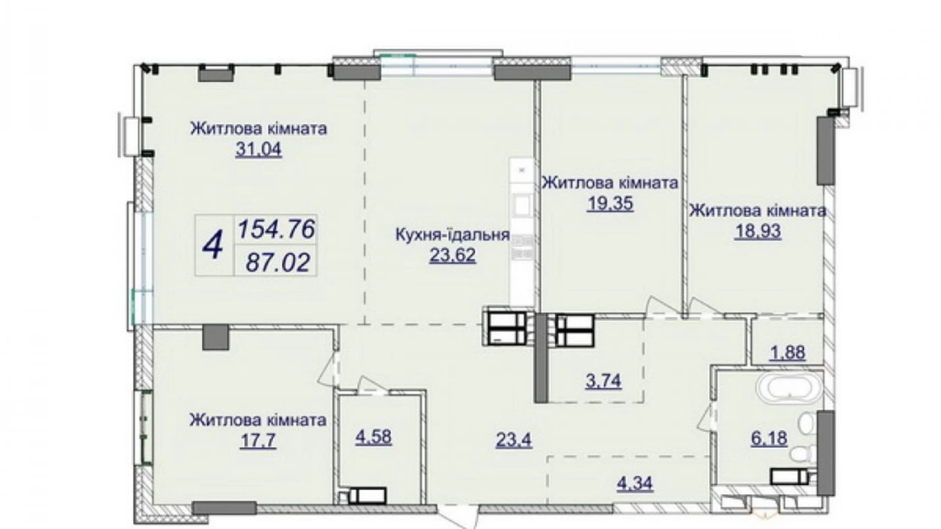 Продається 4-кімнатна квартира 154.76 кв. м у Києві, вул. Драгоманова, 2