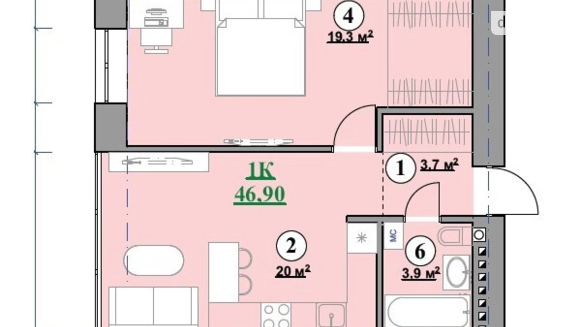 Продается 1-комнатная квартира 46.9 кв. м в Калуше, ул. Елены Пчилки