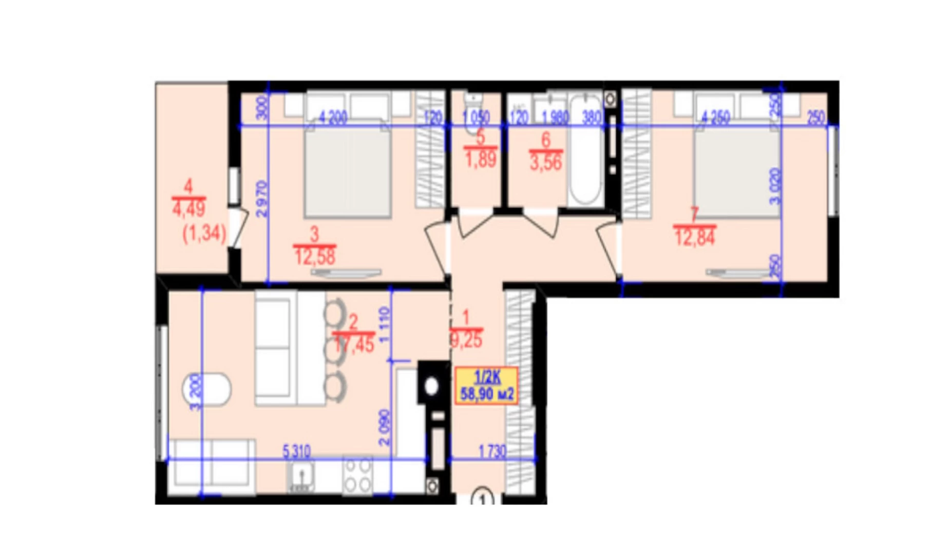 Продается 2-комнатная квартира 58.9 кв. м в Ивано-Франковске, ул. Национальной Гвардии