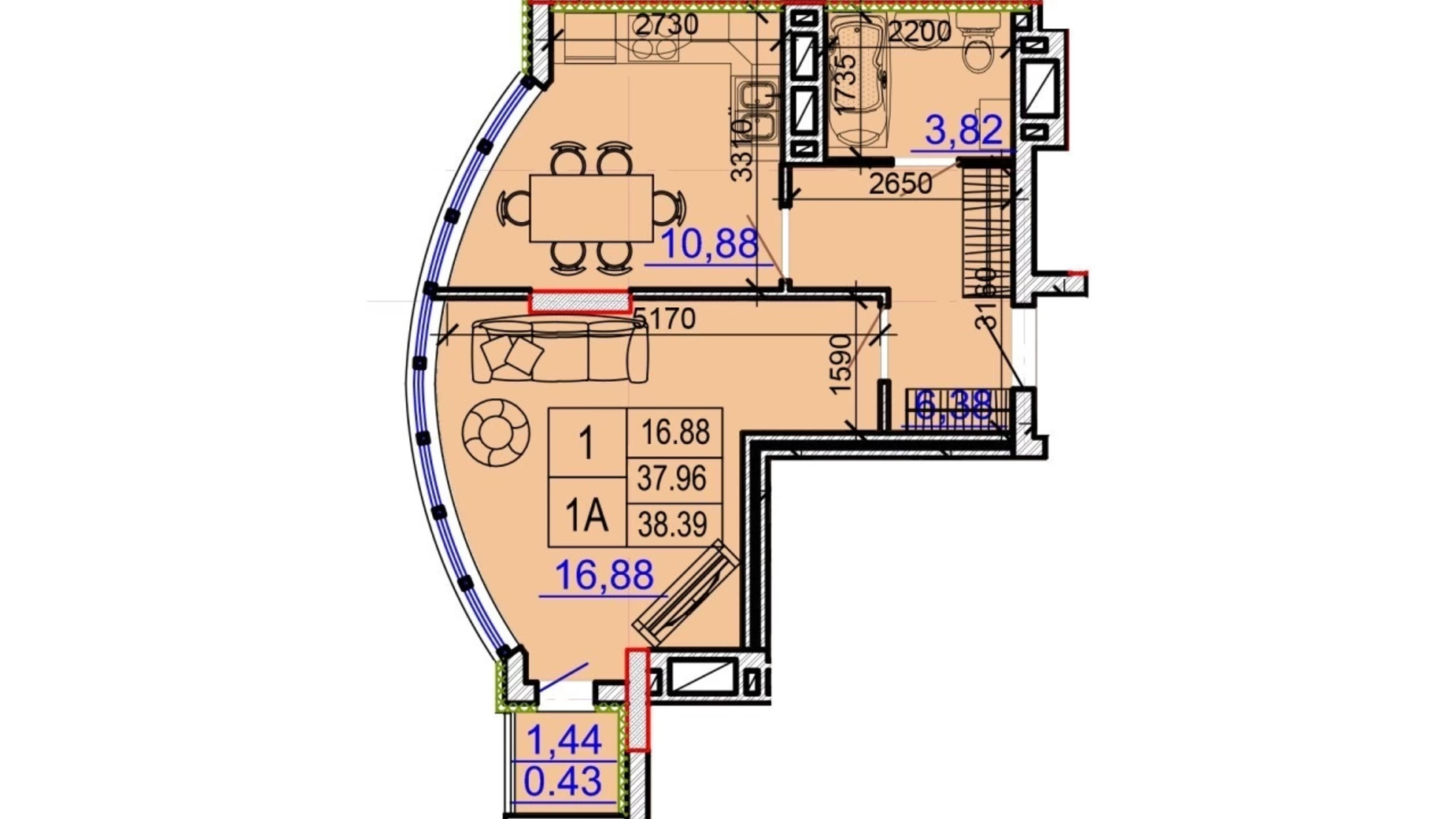 Продается 1-комнатная квартира 38 кв. м в Хмельницком, ул. Подольская, 115