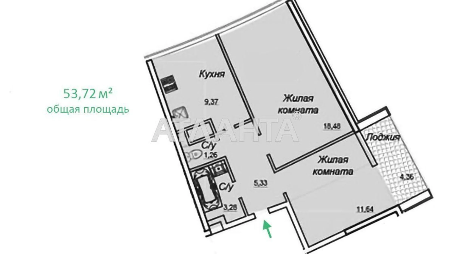 Продається 2-кімнатна квартира 55.4 кв. м у Одесі, вул. Генуезька