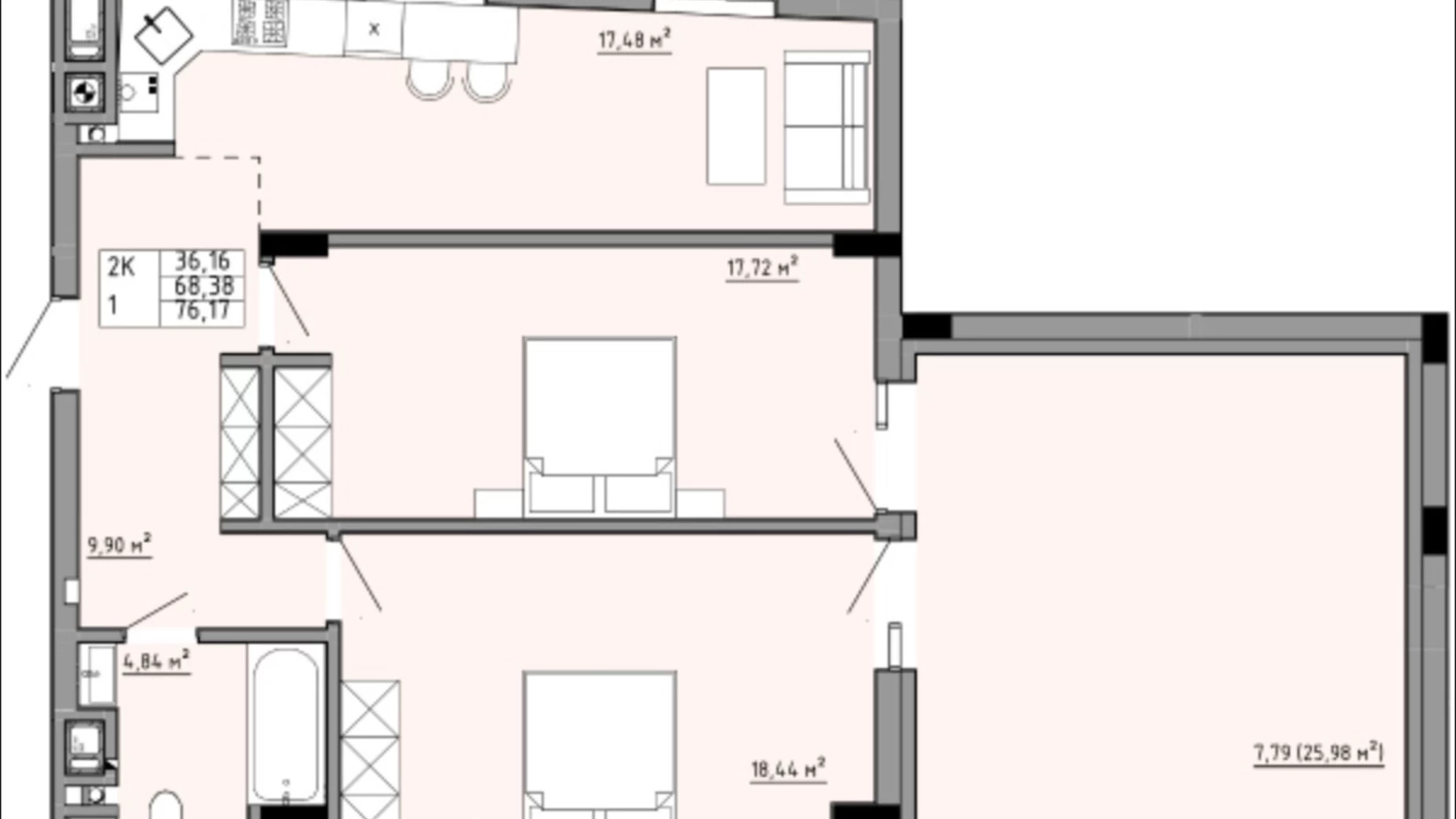 Продается 2-комнатная квартира 76.17 кв. м в Львове, ул. Орлика - фото 2