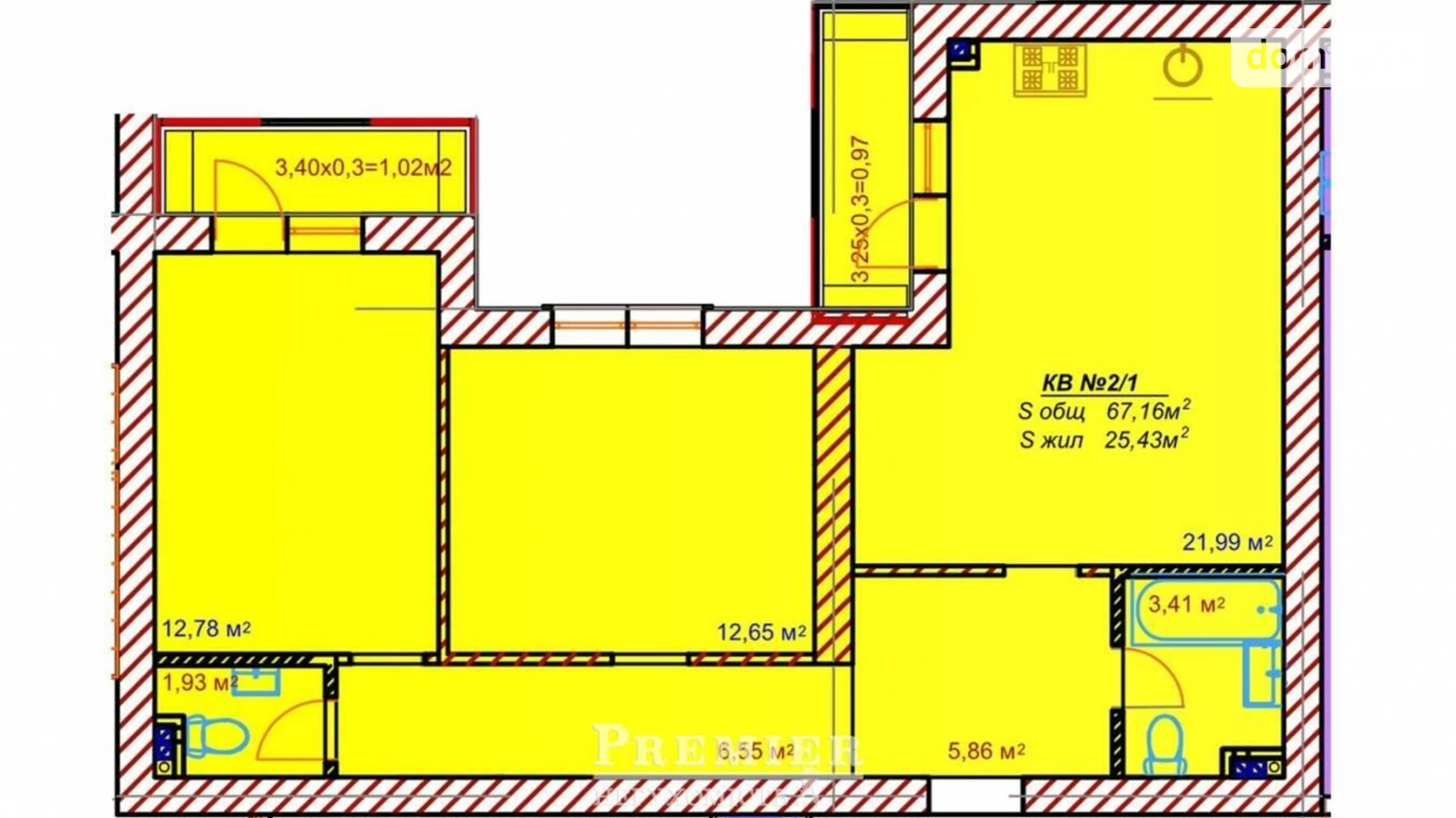 Продається 2-кімнатна квартира 67 кв. м у Овідіополі, вул. Нижня - фото 3