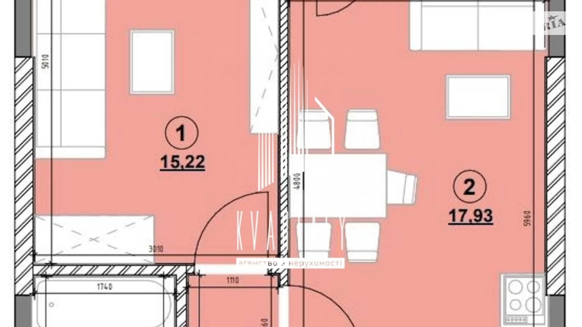 Продается 1-комнатная квартира 43.48 кв. м в Киеве, просп. Воздухофлотский, 56