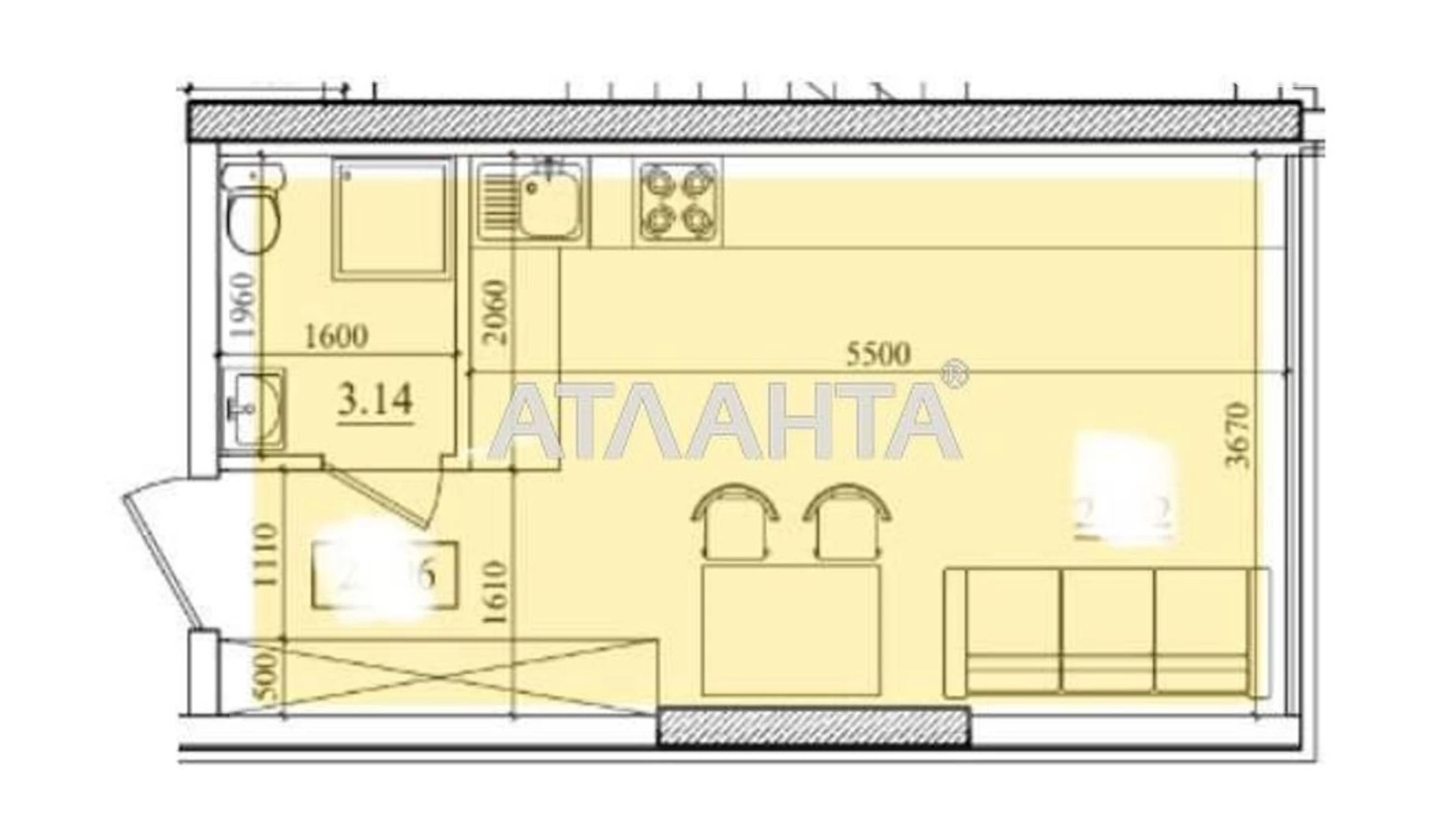 Продається 1-кімнатна квартира 26.6 кв. м у Одесі, просп. Небесної Сотні