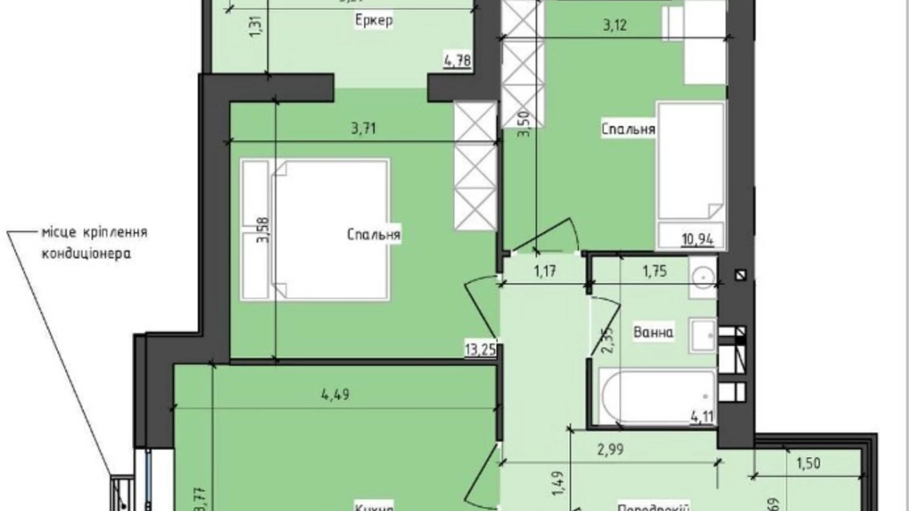 Продається 2-кімнатна квартира 64.8 кв. м у Дніпрі, вул. Судця Маршала, 30