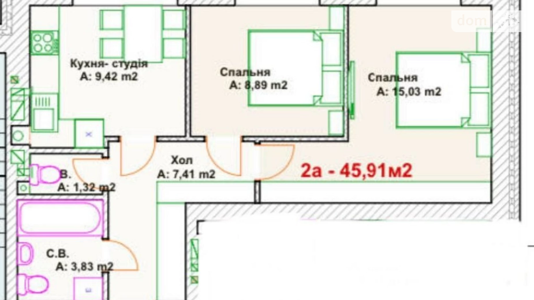 Продається 2-кімнатна квартира 46 кв. м у Ірпені, вул. Троїцька, 15