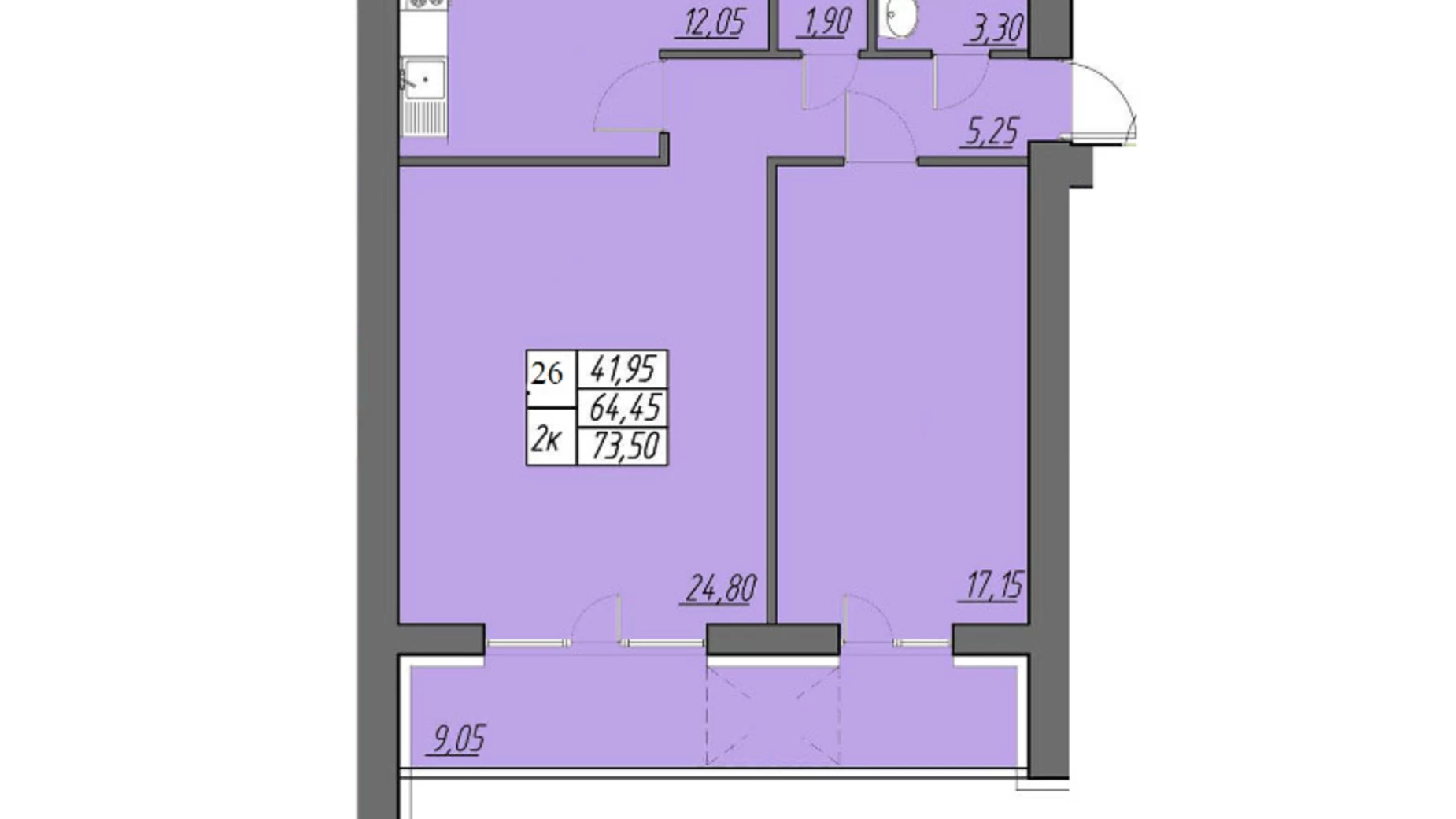 2-комнатная квартира 74 кв. м в Тернополе, ул. Солнечная, 19А