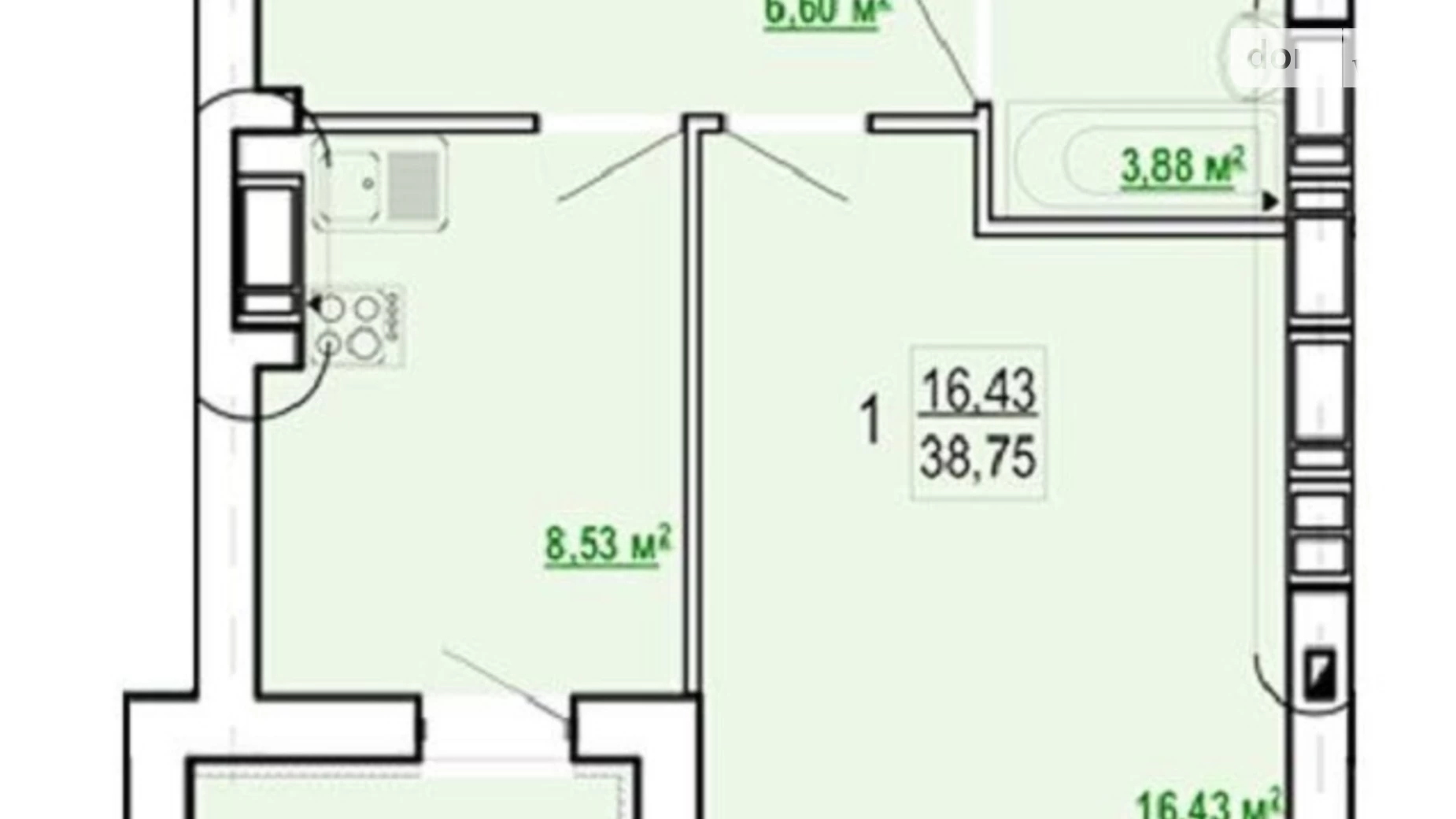 Продается 1-комнатная квартира 38.75 кв. м в Харькове, ул. Борткевича