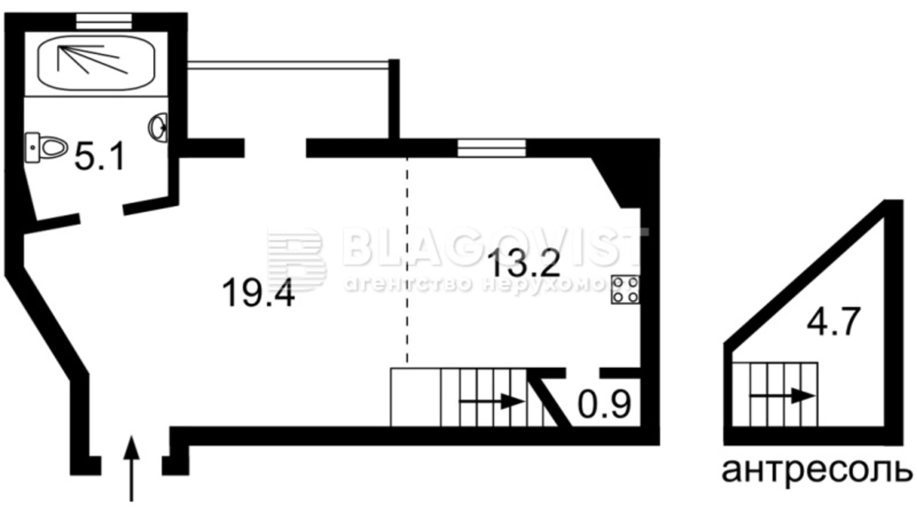 Продается 1-комнатная квартира 39.5 кв. м в Киеве, пер. Михайловский