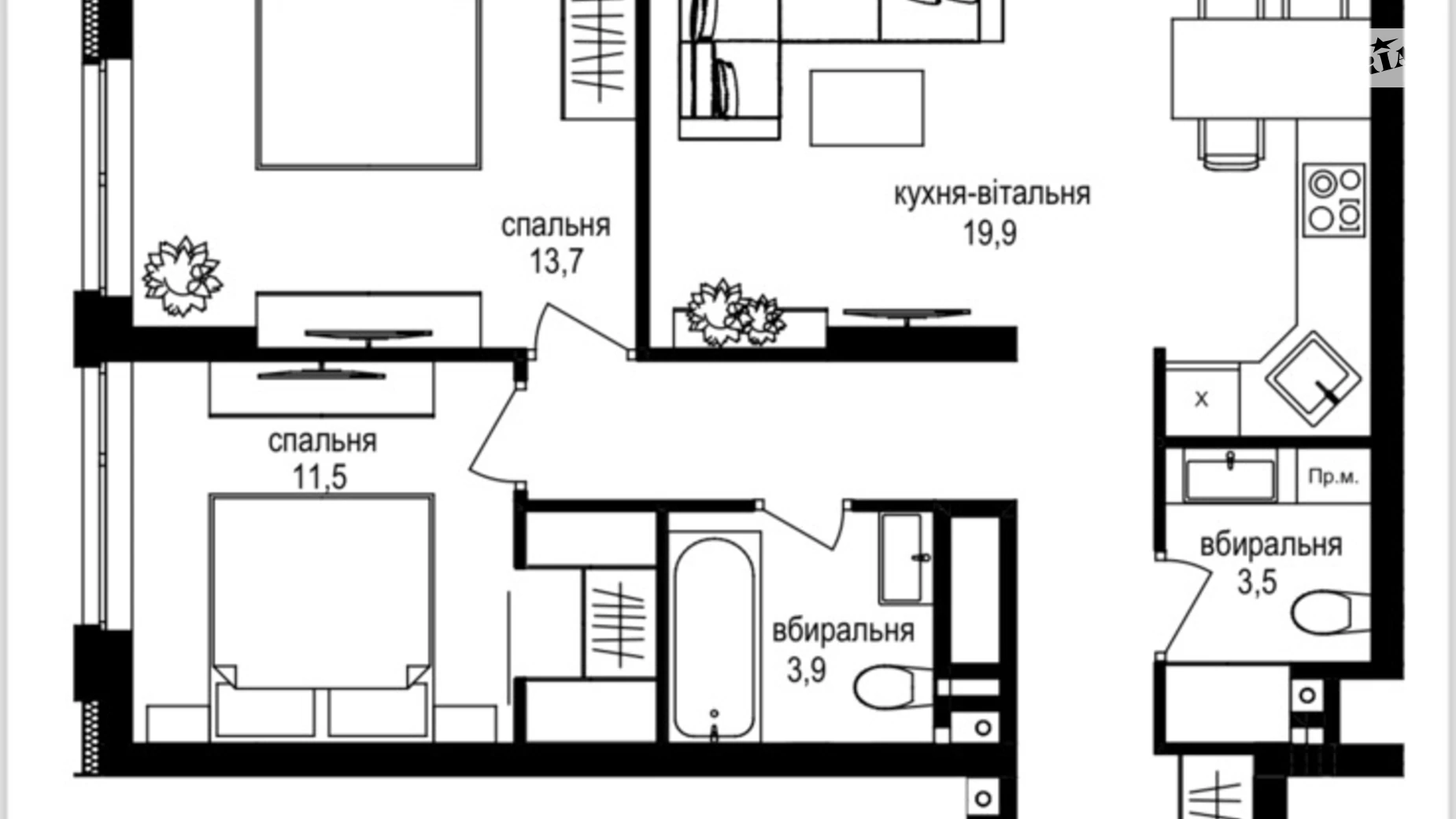 Продається 2-кімнатна квартира 68 кв. м у Вінниці, пров. Цегельний, 12