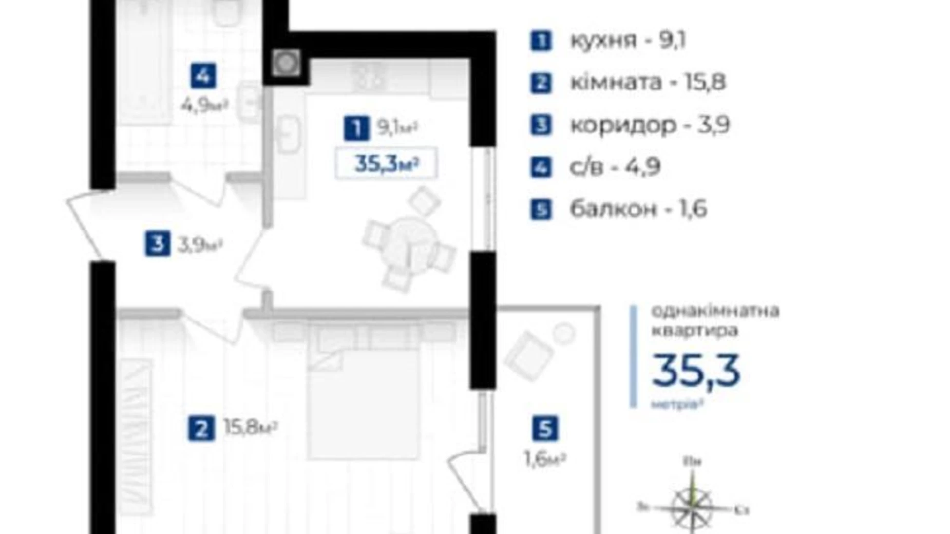 Продается 1-комнатная квартира 35 кв. м в Ивано-Франковске, ул. Коновальца Евгения