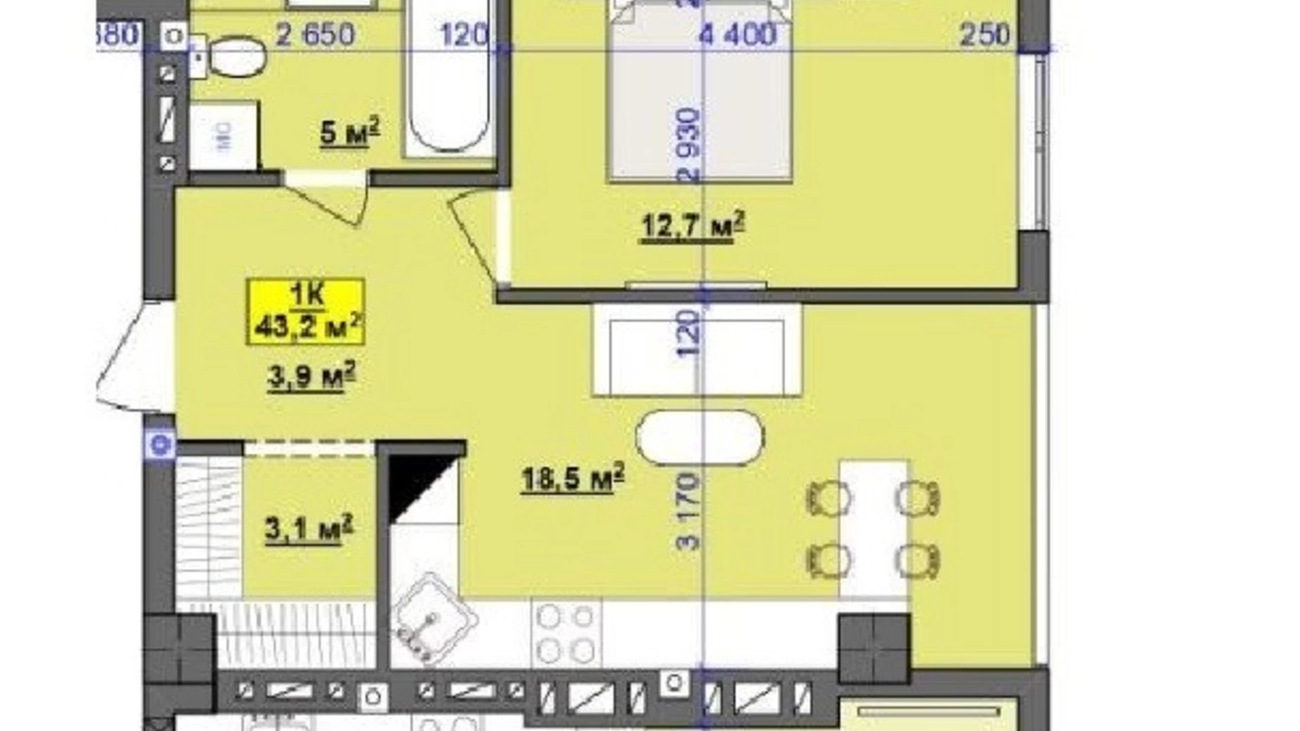 Продается 1-комнатная квартира 43.2 кв. м в Ивано-Франковске, ул. Национальной Гвардии - фото 2