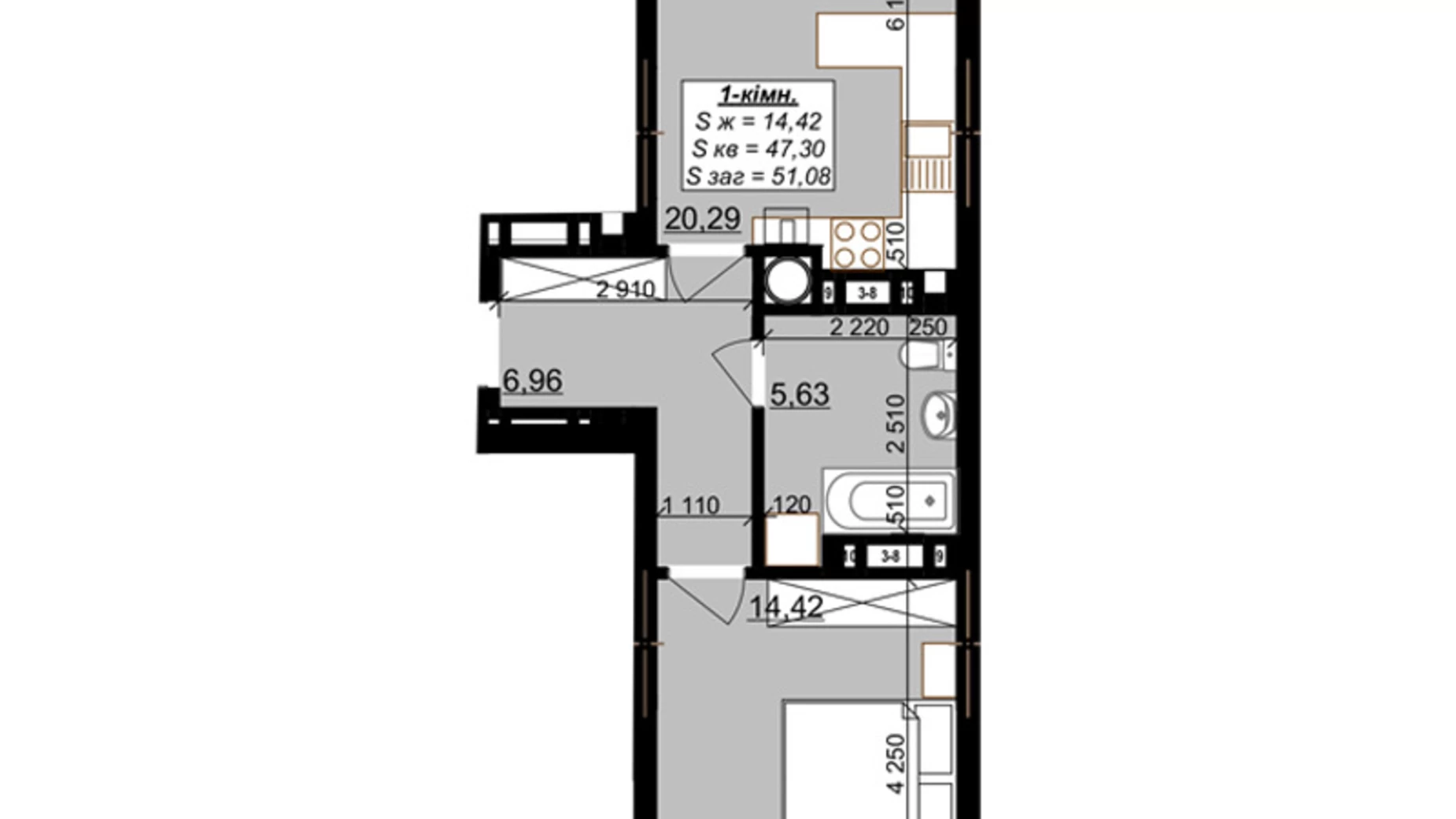 Продается 1-комнатная квартира 51.08 кв. м в Ивано-Франковске, ул. Приозерная