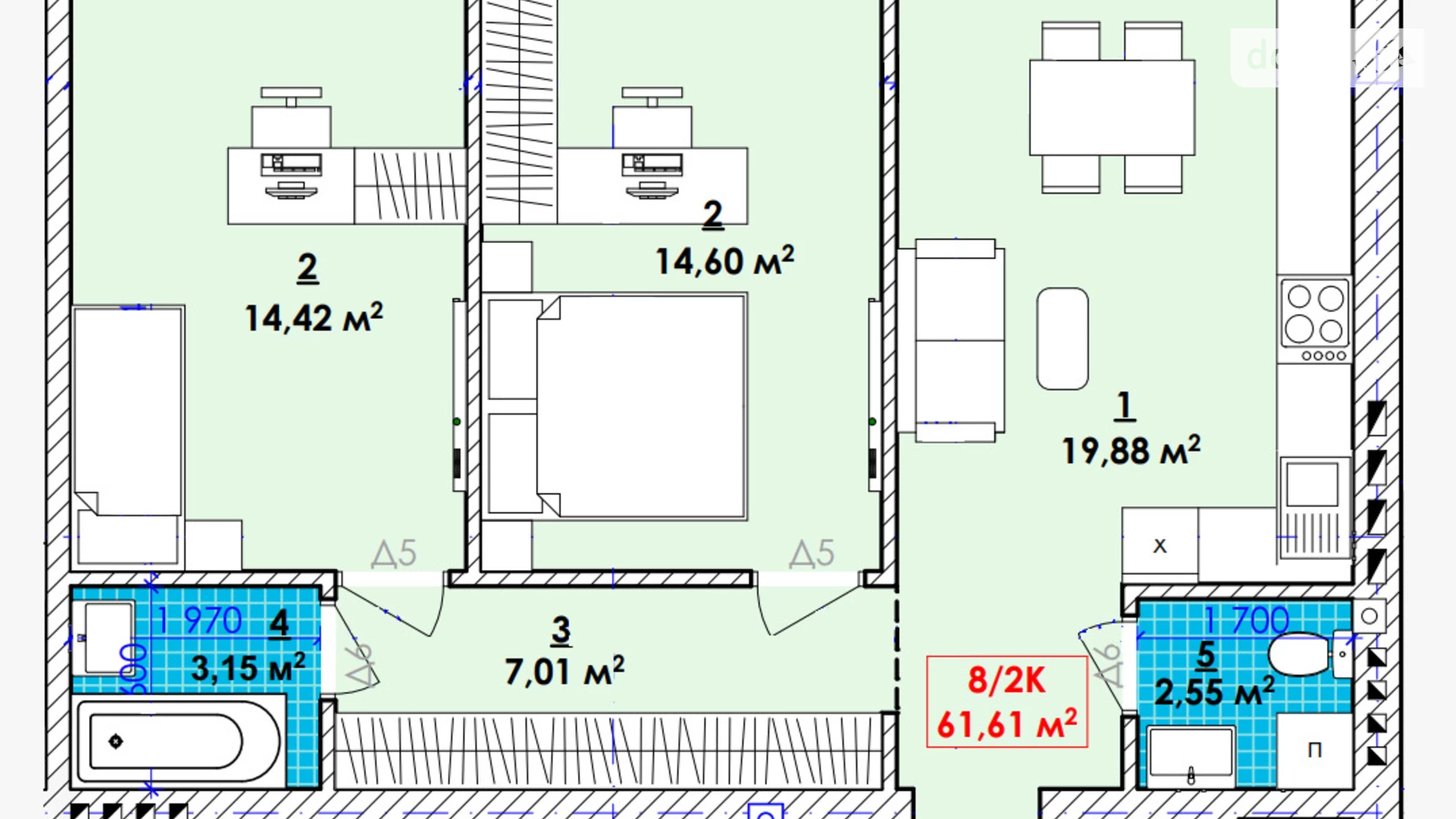 Продается 2-комнатная квартира 62 кв. м в Ивано-Франковске, ул. Довбуша