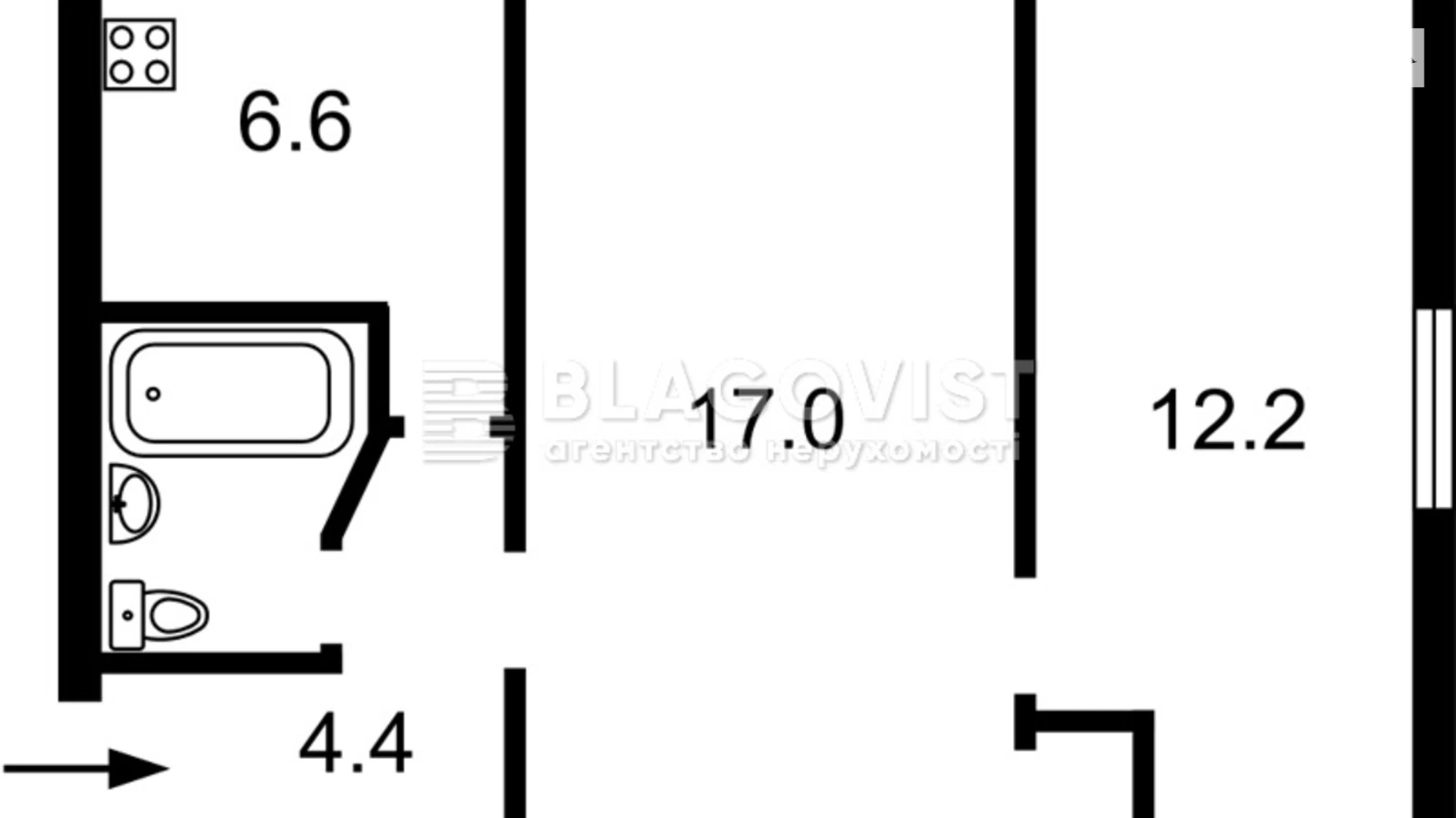 Продается 1-комнатная квартира 44 кв. м в Киеве, пер. Панаса Мирного, 4