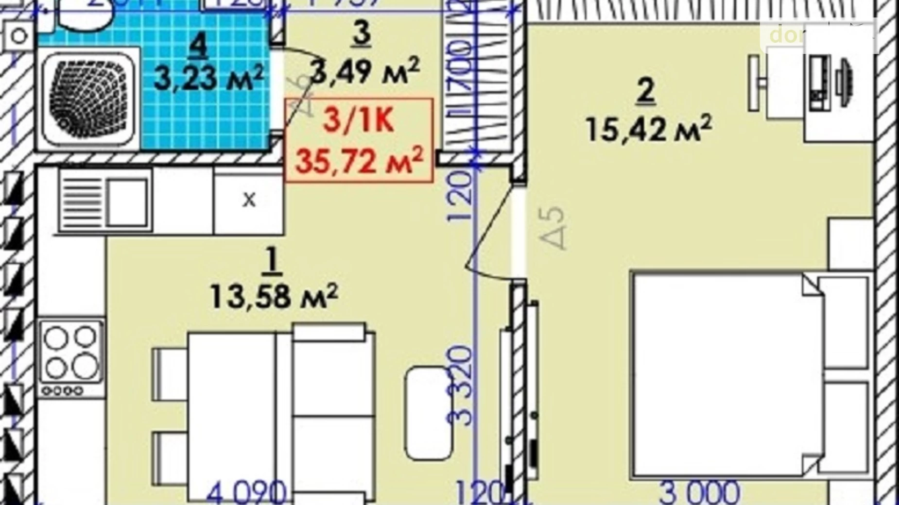 Продается 1-комнатная квартира 36 кв. м в Ивано-Франковске, ул. Довбуша