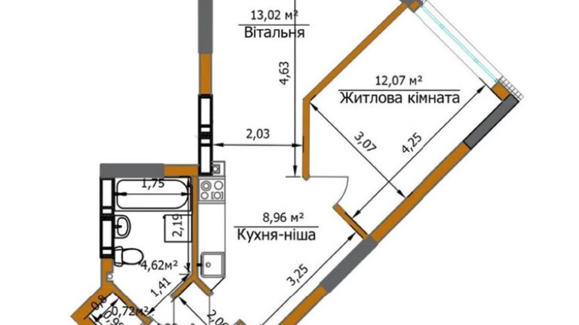 Продается 1-комнатная квартира 44.88 кв. м в Киеве, ул. Живописная, 7