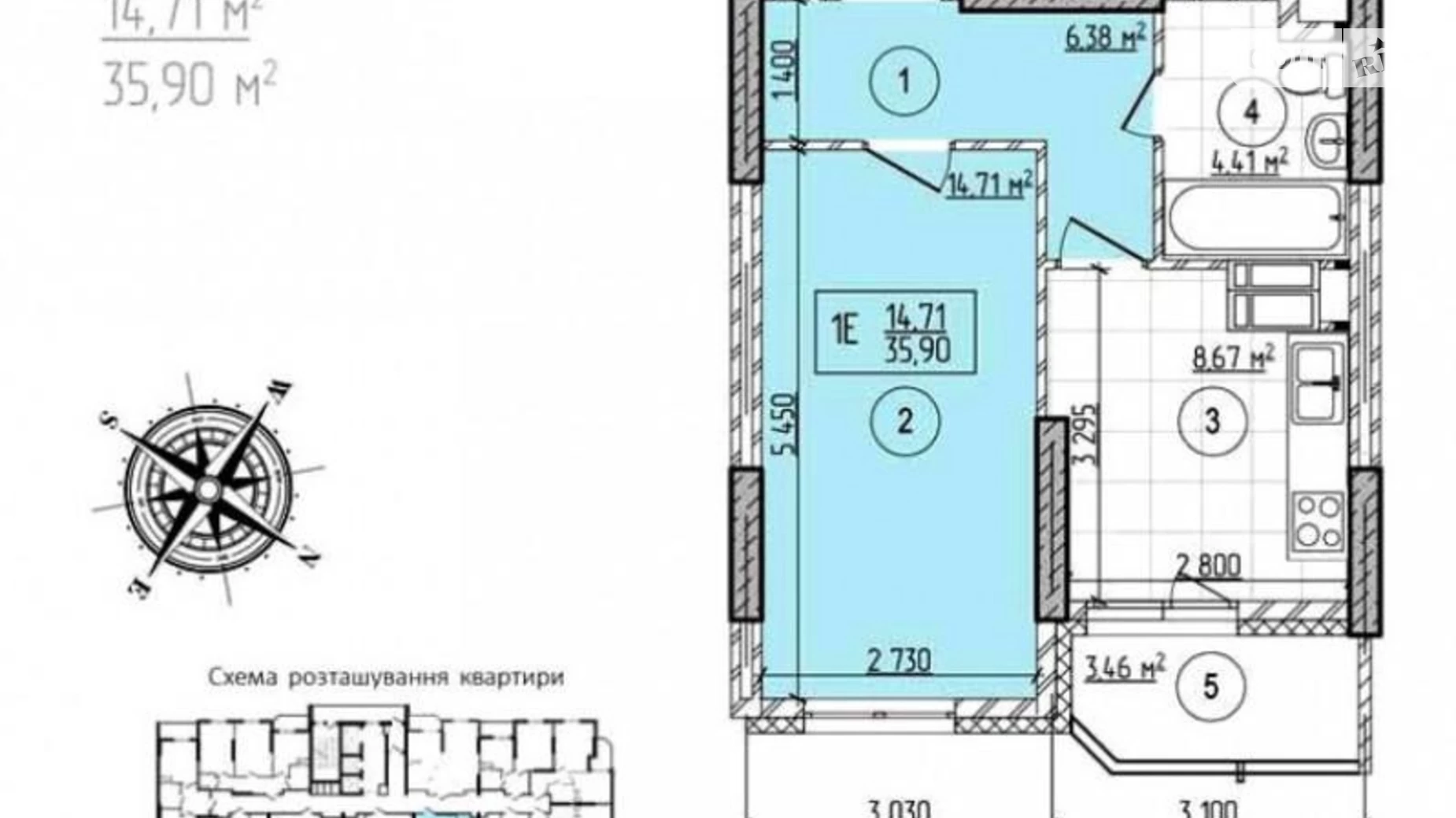 Продается 1-комнатная квартира 36 кв. м в Киеве, ул. Сивашская, 12/2