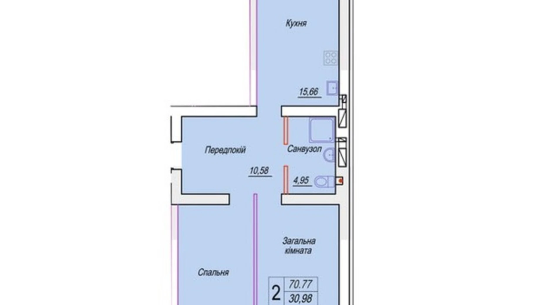 Продается 2-комнатная квартира 70.77 кв. м в Житомире, ул. Михаила Грушевского, 100 - фото 2