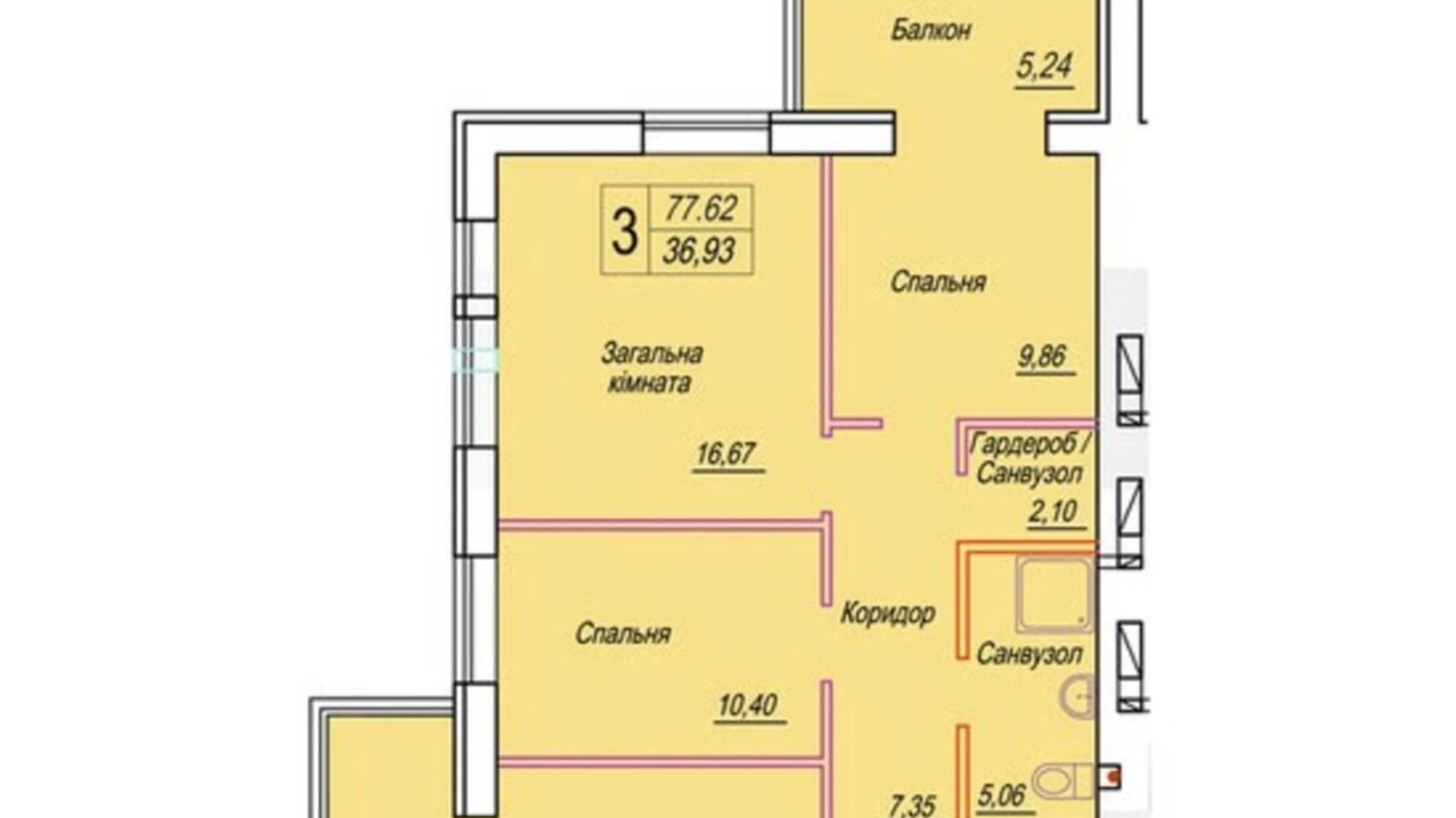 Продается 3-комнатная квартира 77.62 кв. м в Житомире, ул. Михаила Грушевского, 100 - фото 2