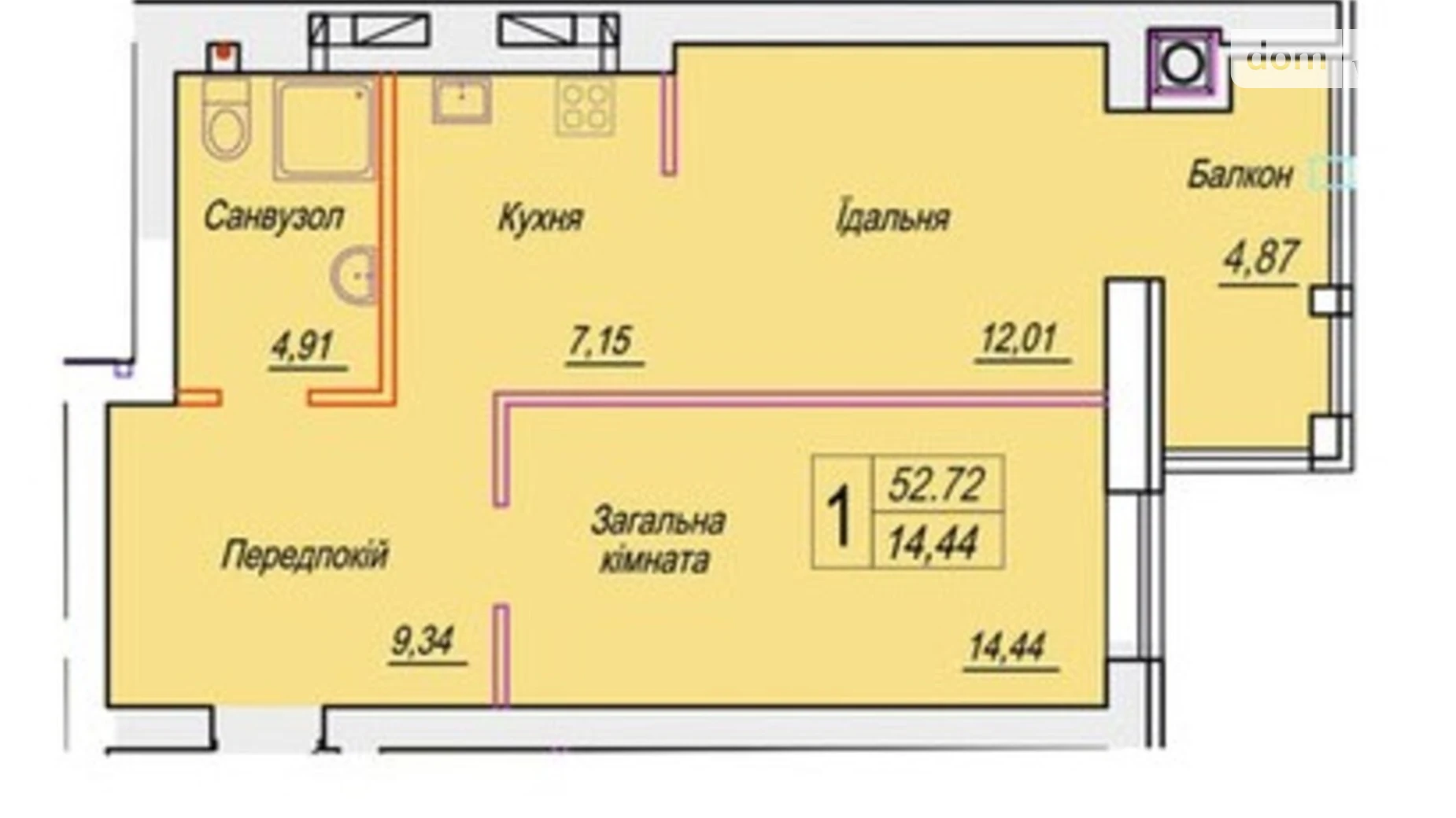 Продається 1-кімнатна квартира 52.72 кв. м у Житомирі, вул. Михайла Грушевського, 100 - фото 2