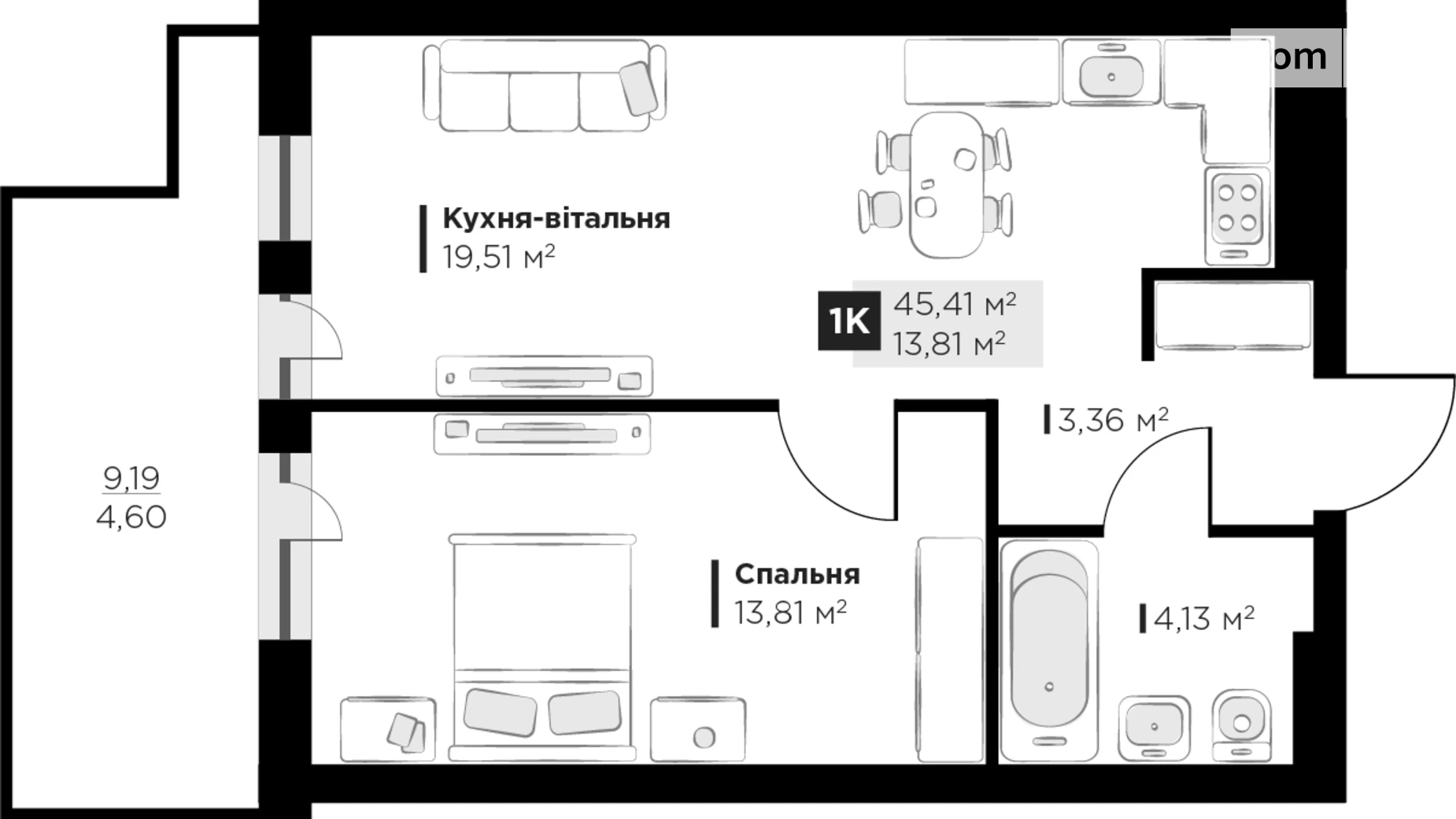 Продается 1-комнатная квартира 45.41 кв. м в Винниках, ул. Галицкая - фото 3