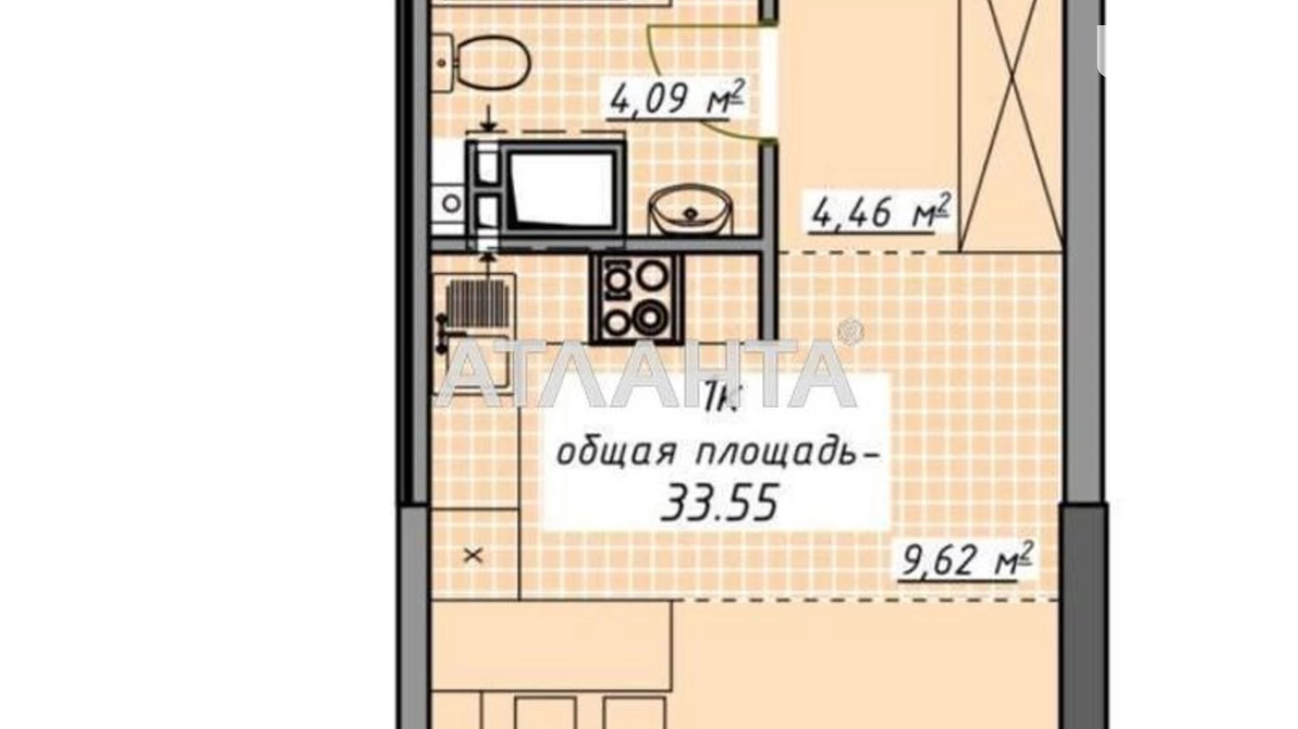 Продается 1-комнатная квартира 33.5 кв. м в Одессе, пер. Курортный