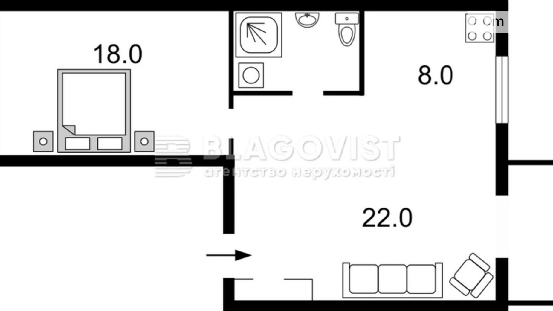 Продается 2-комнатная квартира 60 кв. м в Киеве, ул. Институтская, 18