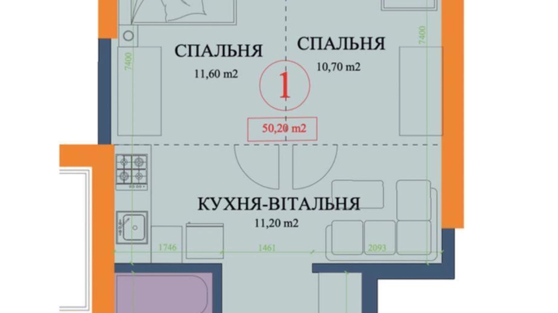 Продается 2-комнатная квартира 52 кв. м в Харькове, ул. Куликовская