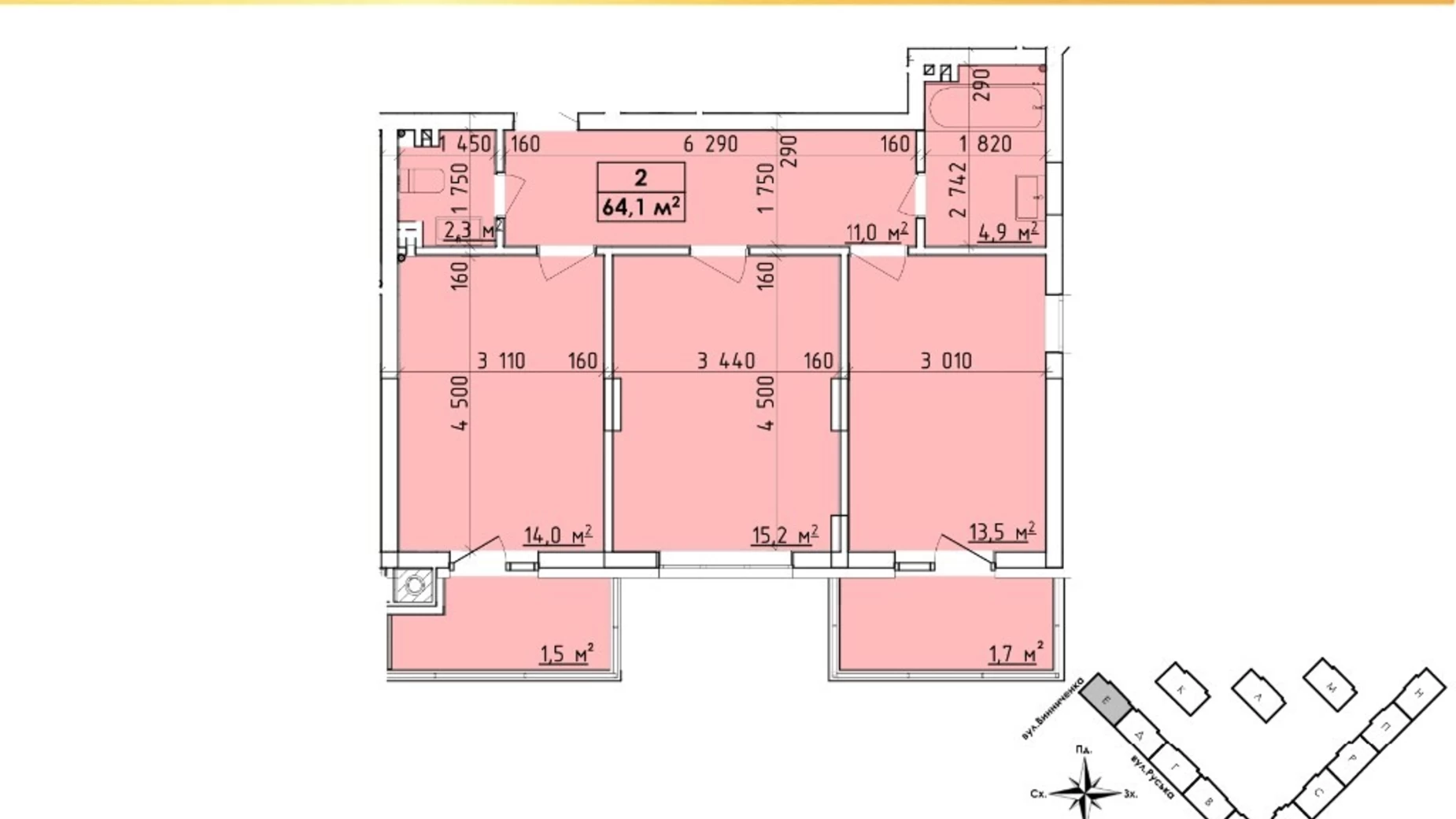 Продається 2-кімнатна квартира 63.5 кв. м у Чернівцях, пр. Віденський , 186А - фото 4