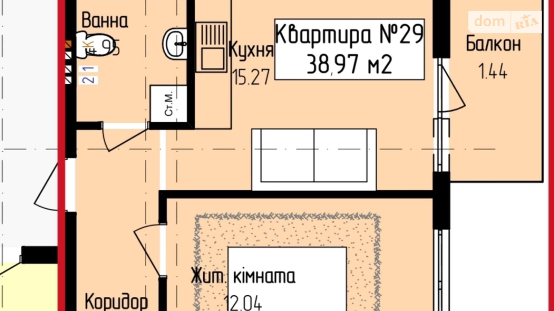 Продається 1-кімнатна квартира 38.97 кв. м у Ужгороді, вул. Загорська, 188 - фото 5