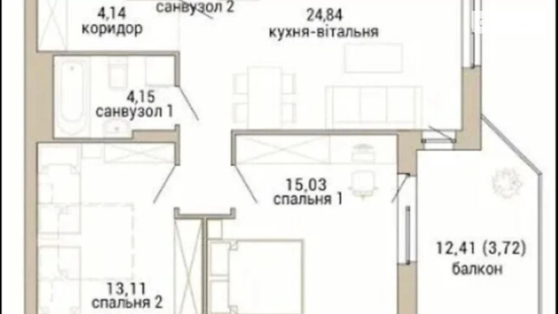 Продается 2-комнатная квартира 67.28 кв. м в Виннице, Барское шоссе