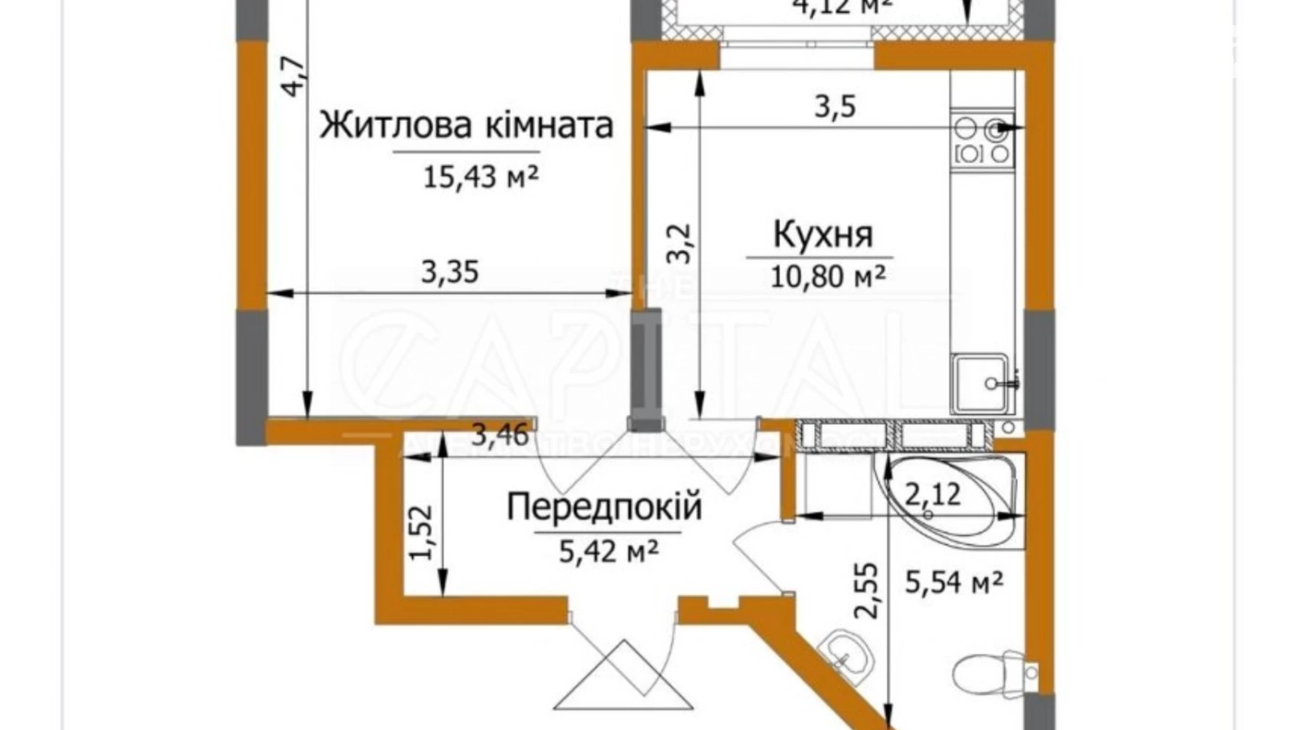 Продается 1-комнатная квартира 39 кв. м в Киеве, ул. Живописная