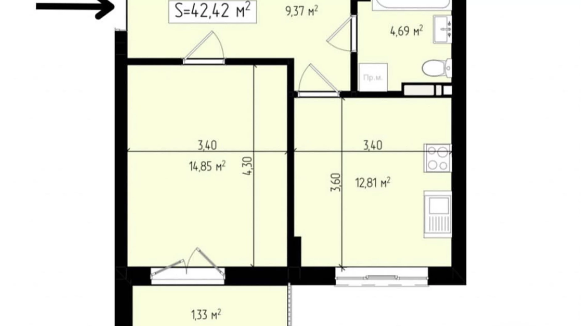 Продается 1-комнатная квартира 43 кв. м в Ужгороде, ул. Ивана Фогарашия, 17