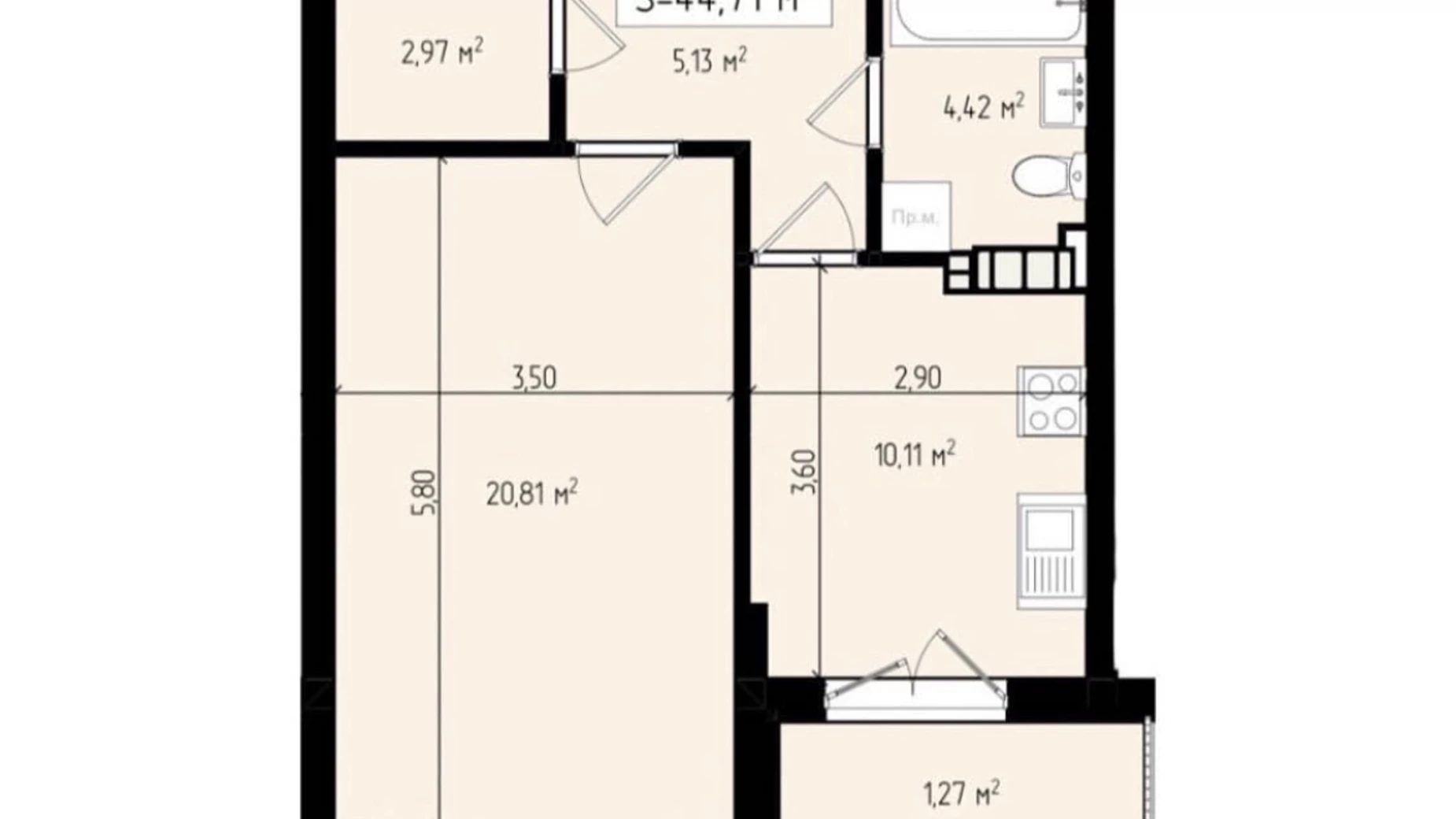 Продается 1-комнатная квартира 45 кв. м в Ужгороде, ул. Ивана Фогарашия, 17