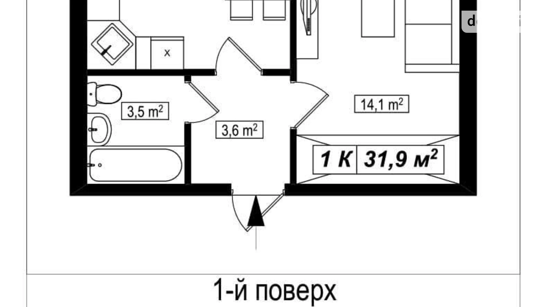 Продается 1-комнатная квартира 32 кв. м в Белогородке, ул. Гетьманская, 54