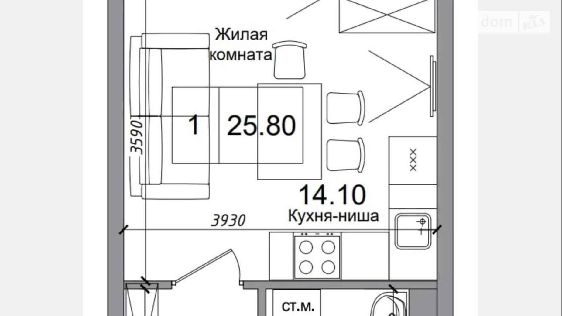 Продается 1-комнатная квартира 26 кв. м в Авангарде, ул. Василия Спрейса, 4 - фото 5
